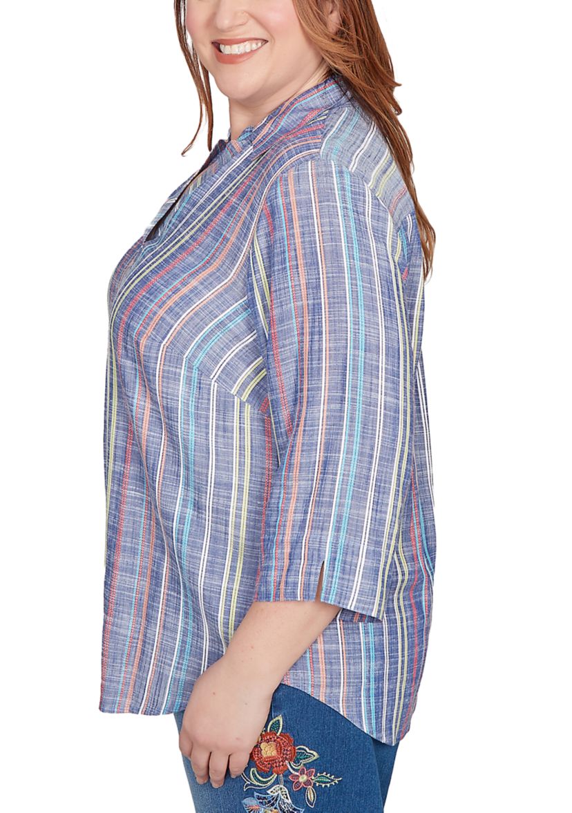 Plus Size El Paso Texture Multi Stripe Top