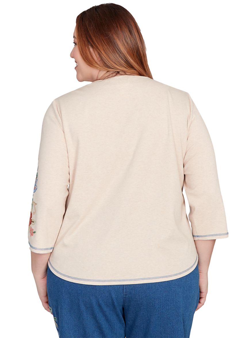 Plus Size El Paso Asymmetric Flower Embroidery Top 