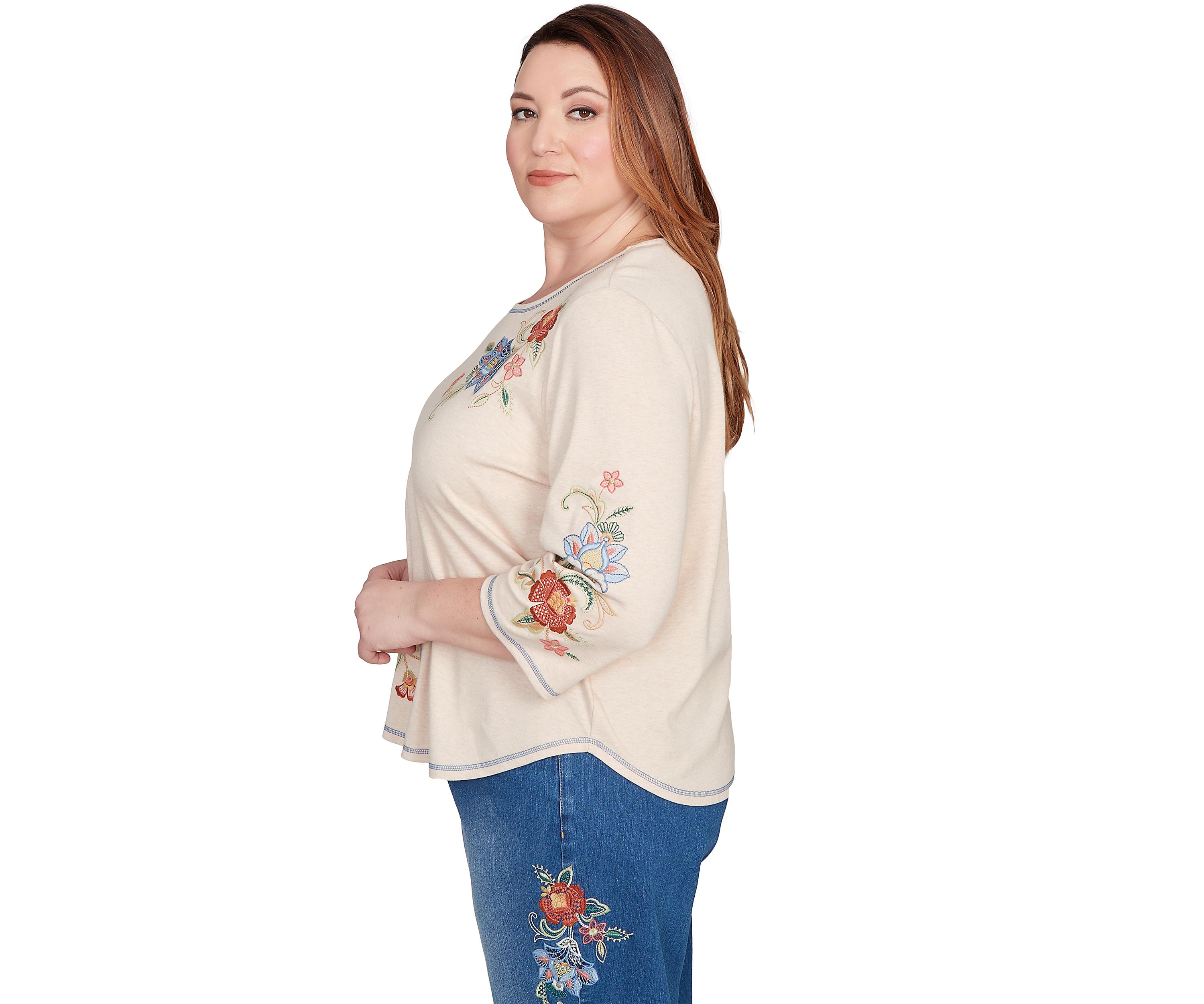 Plus Size El Paso Asymmetric Flower Embroidery Top 