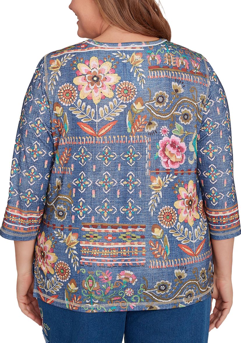 Plus Size Floral Patch Knit Top 