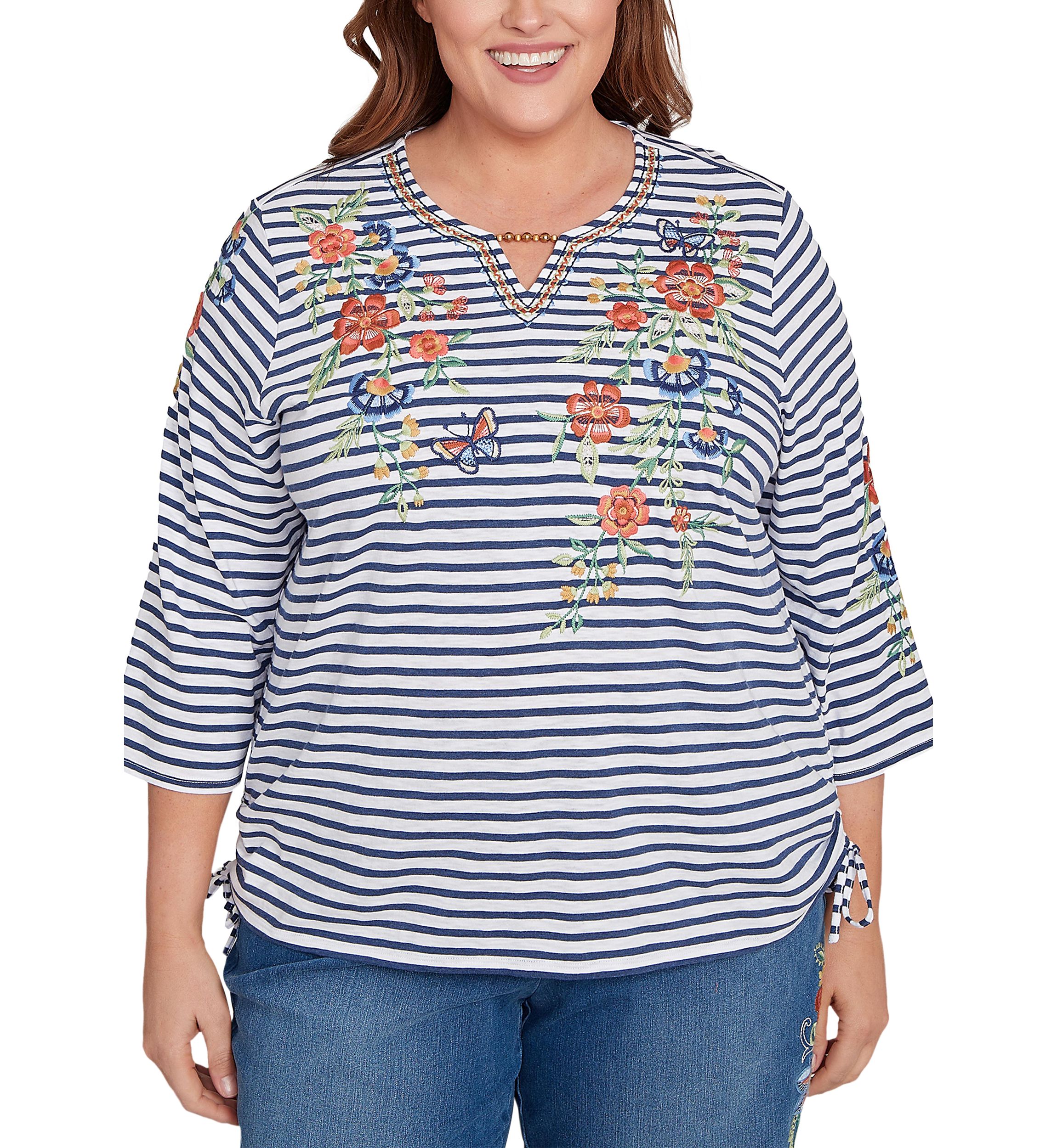 Plus Size El Paso Floral Yoke Stripe Top 