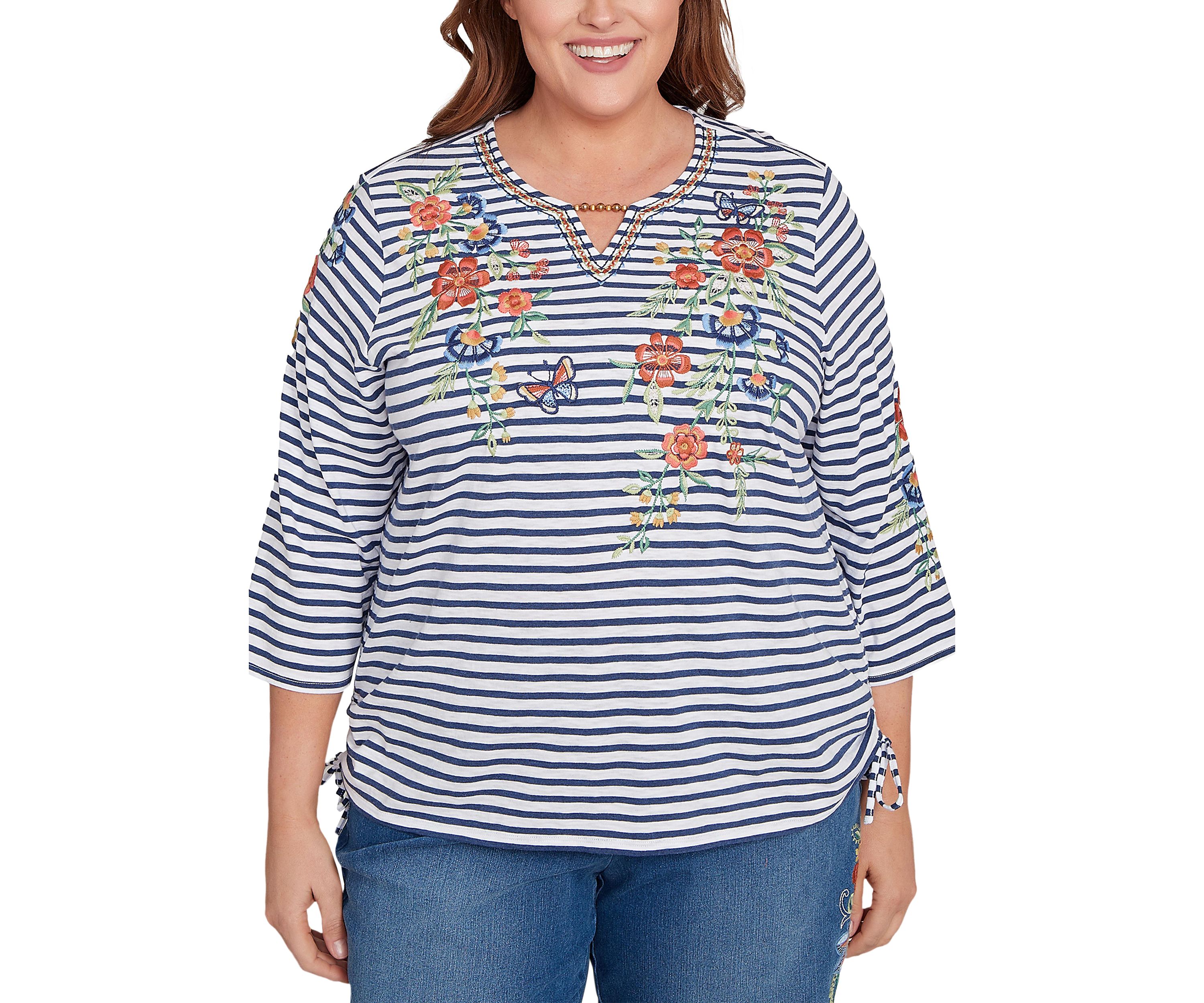 Plus Size El Paso Floral Yoke Stripe Top 