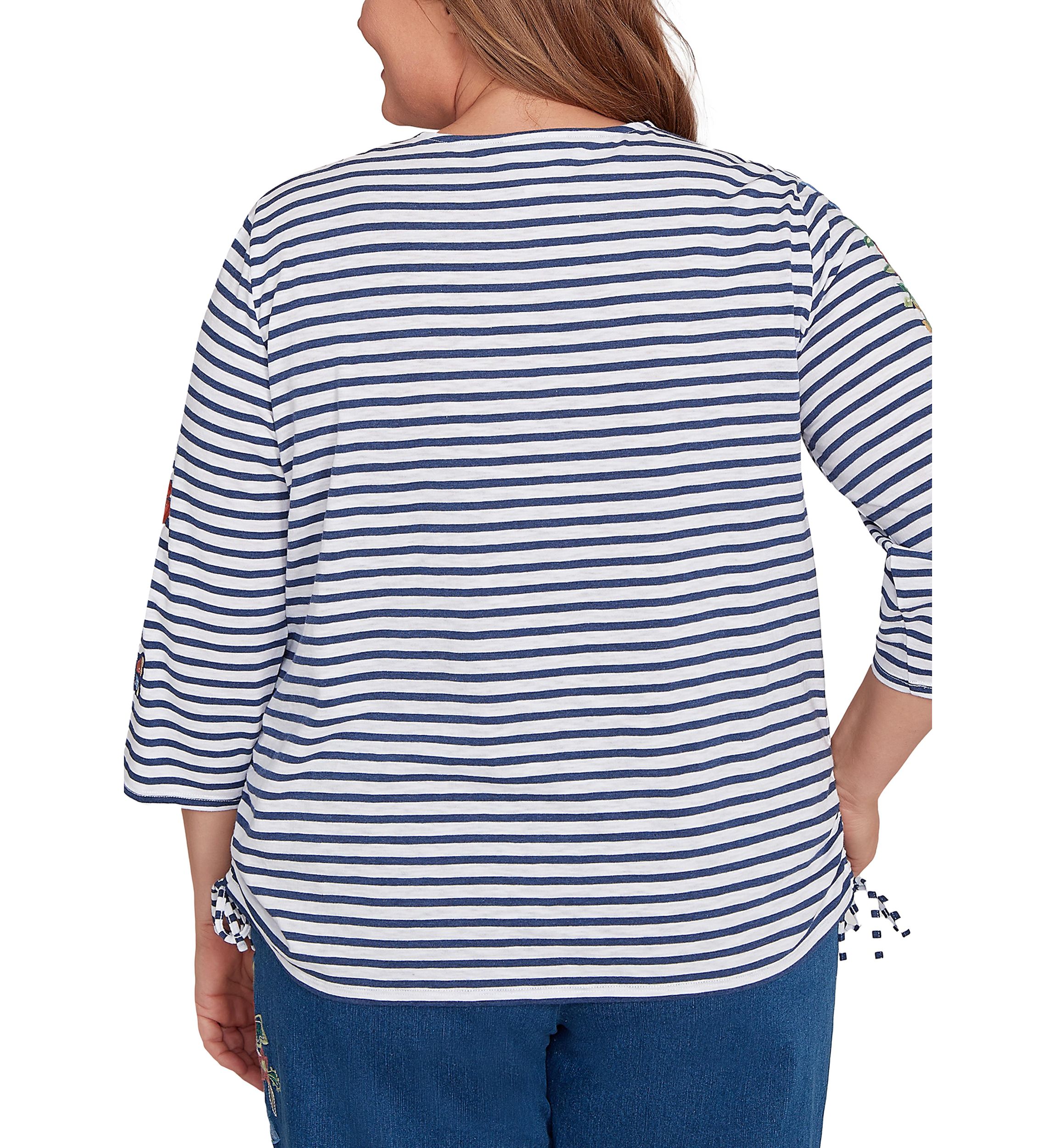 Plus Size El Paso Floral Yoke Stripe Top 
