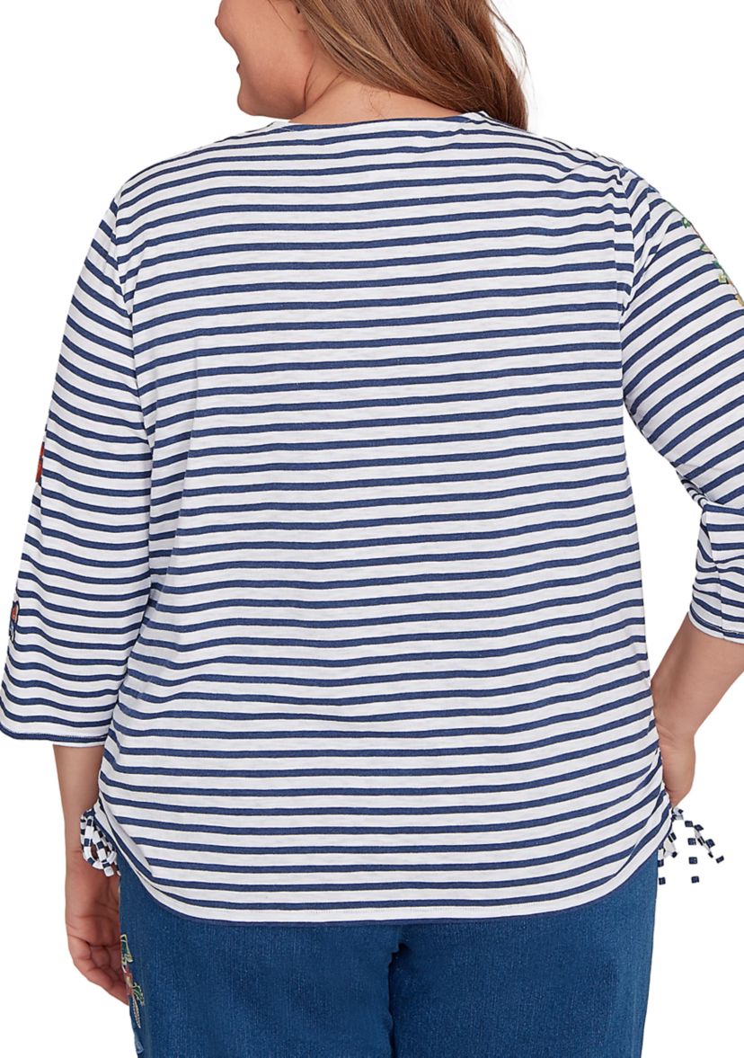 Plus Size El Paso Floral Yoke Stripe Top 