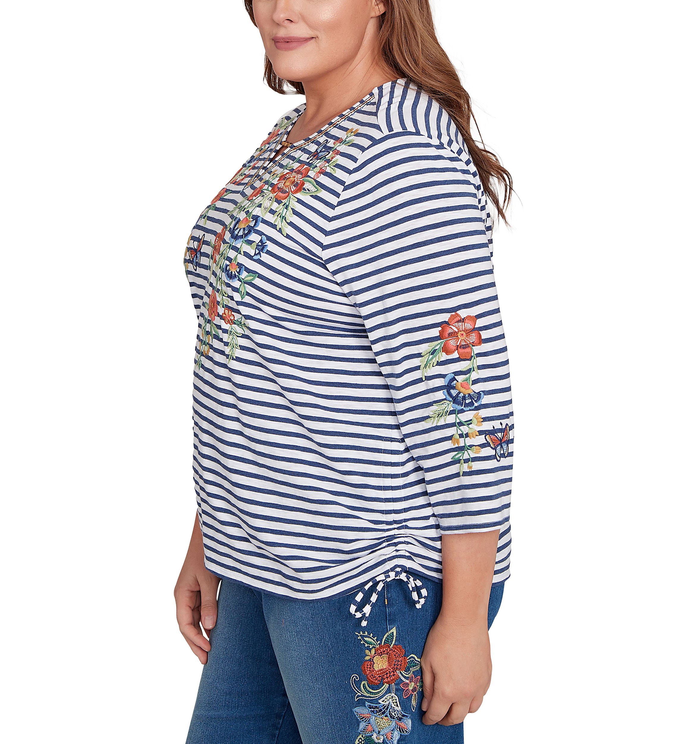 Plus Size El Paso Floral Yoke Stripe Top 