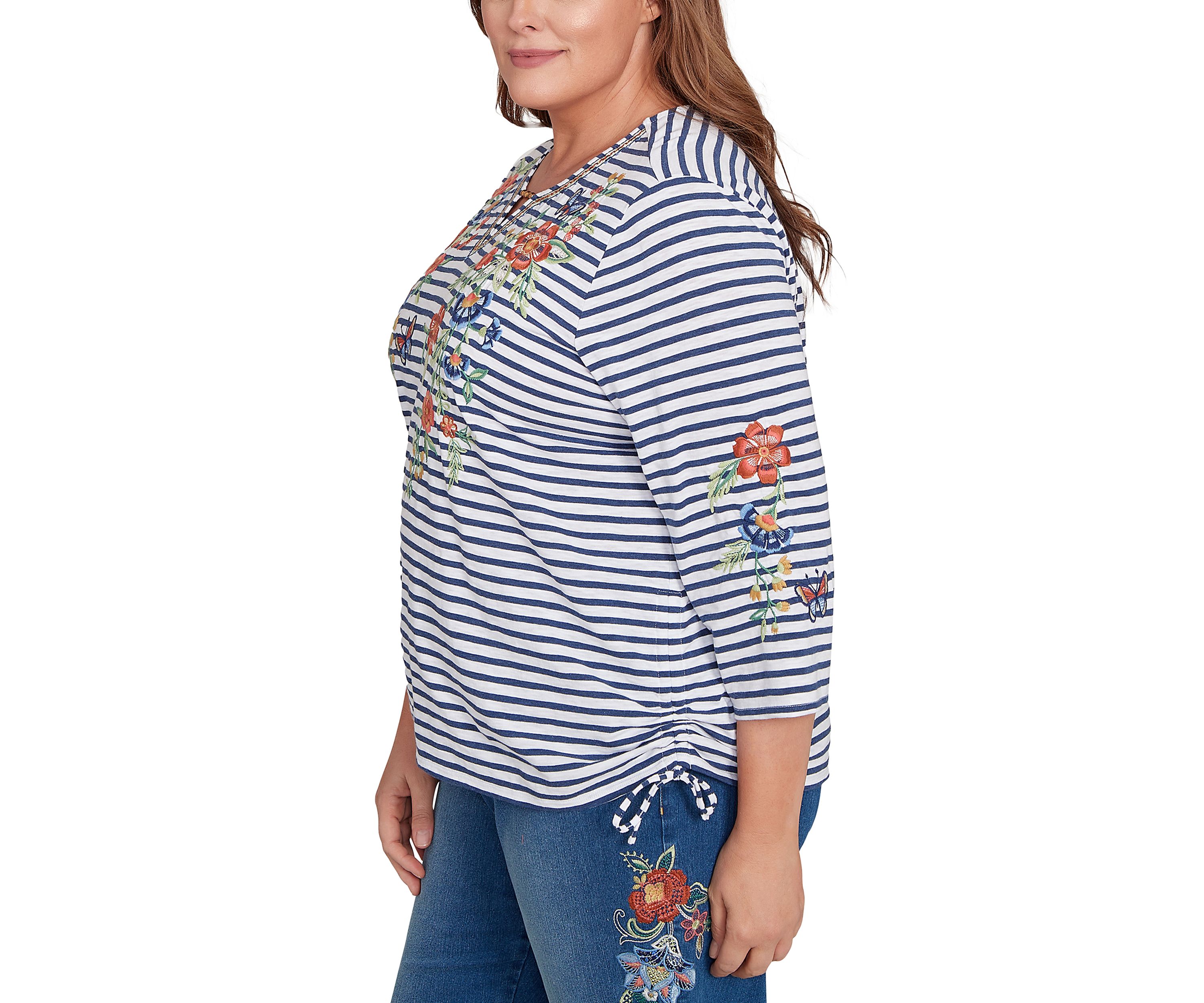Plus Size El Paso Floral Yoke Stripe Top 
