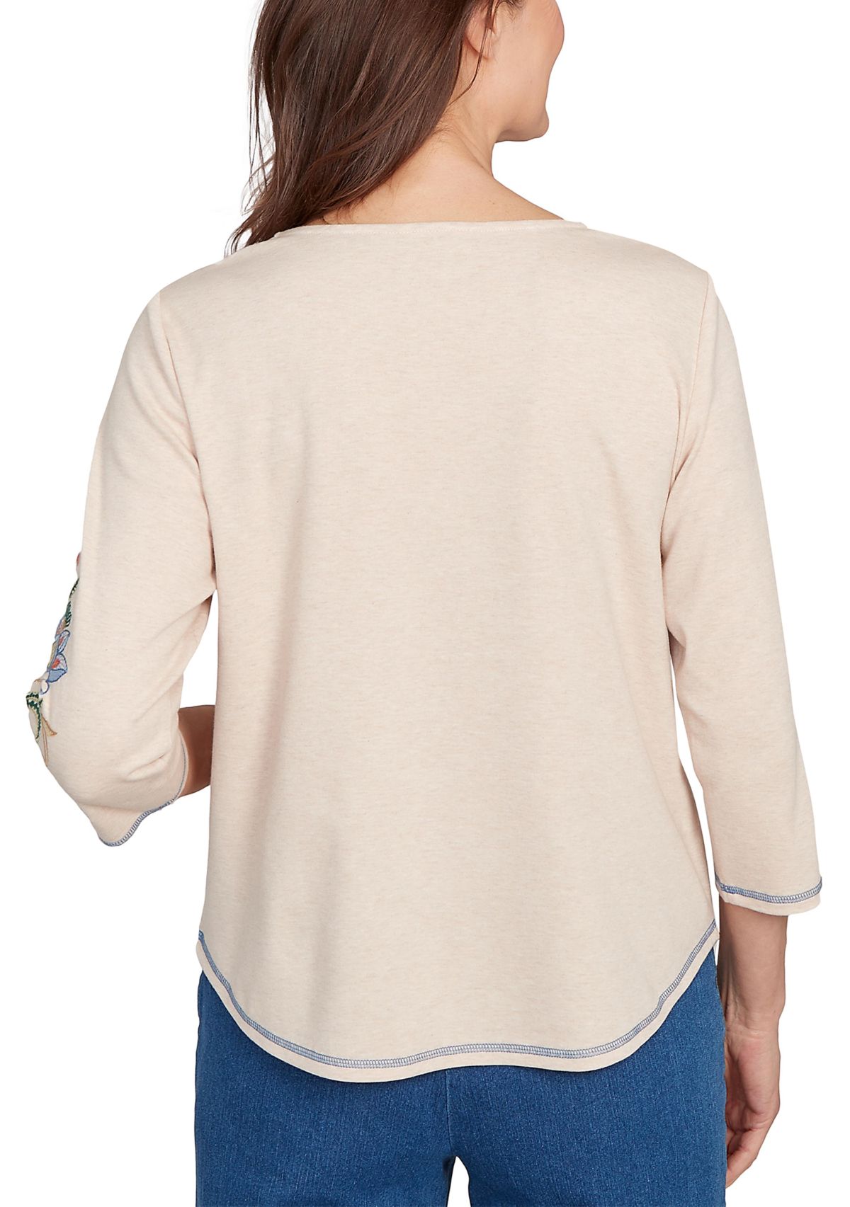 Petite El Paso Asymmetric Flower Embroidery Top