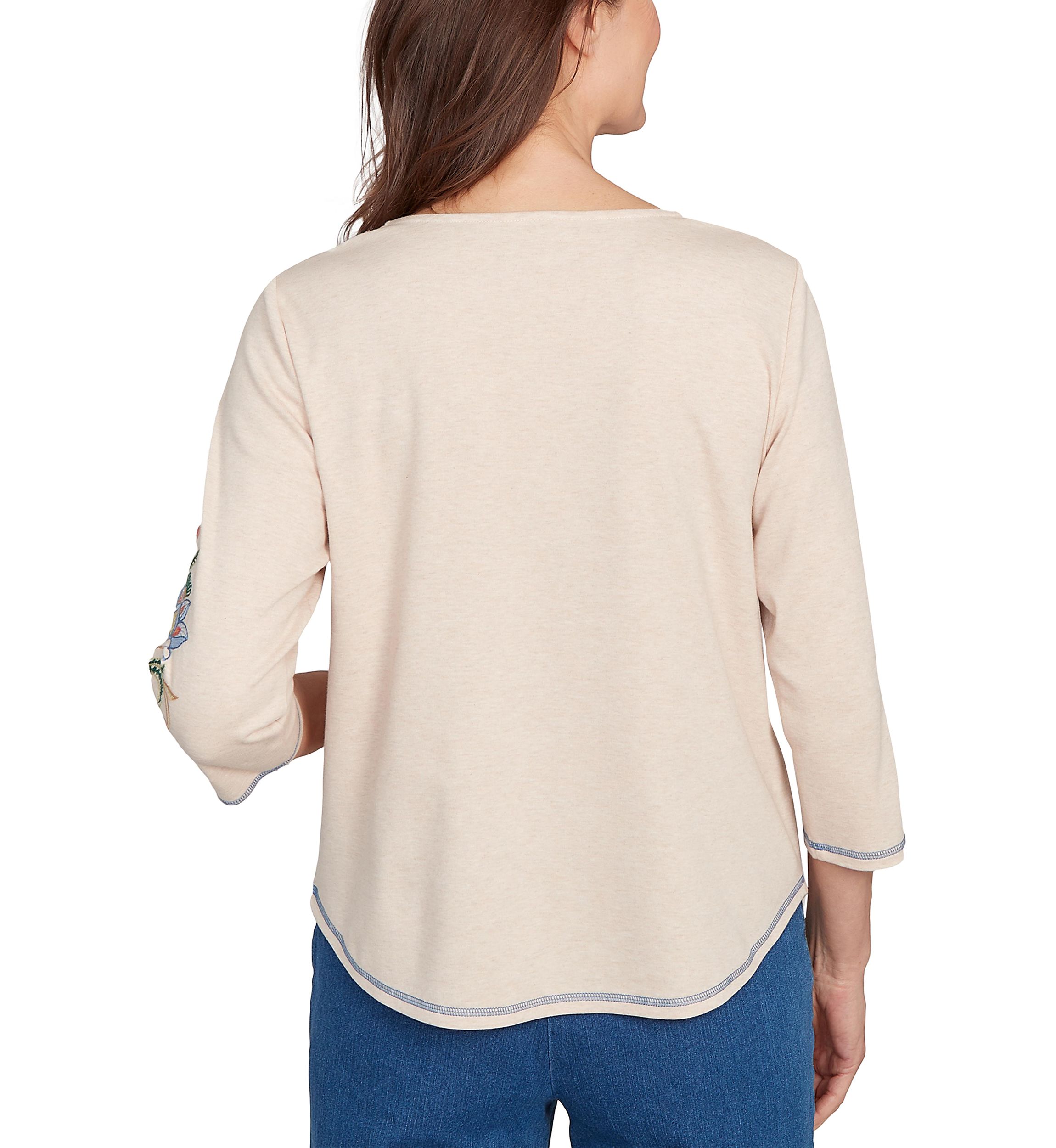 Petite El Paso Asymmetric Flower Embroidery Top