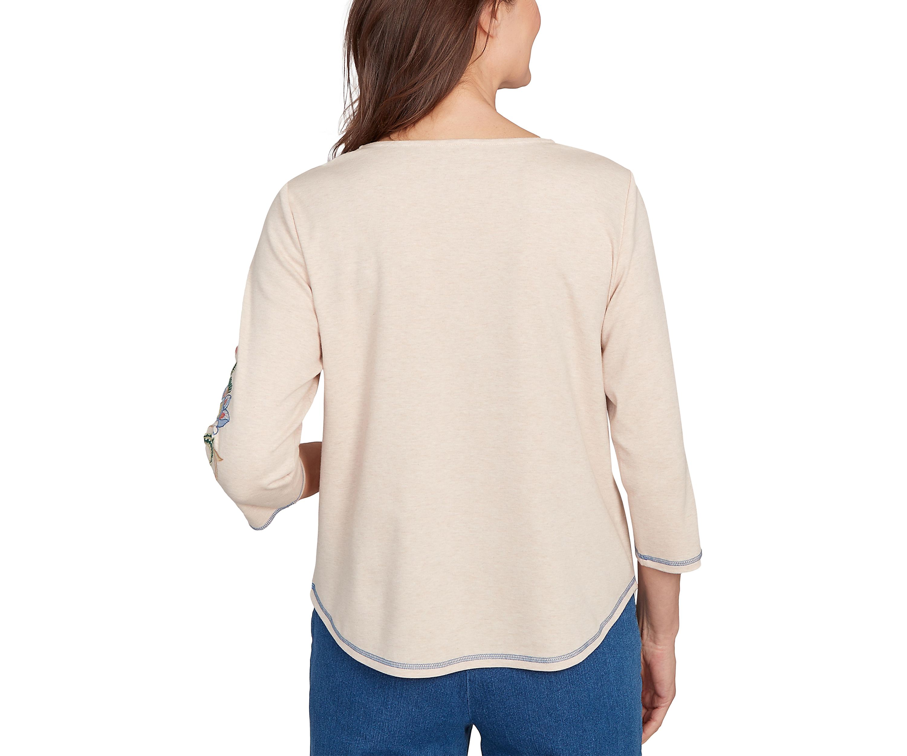 Petite El Paso Asymmetric Flower Embroidery Top