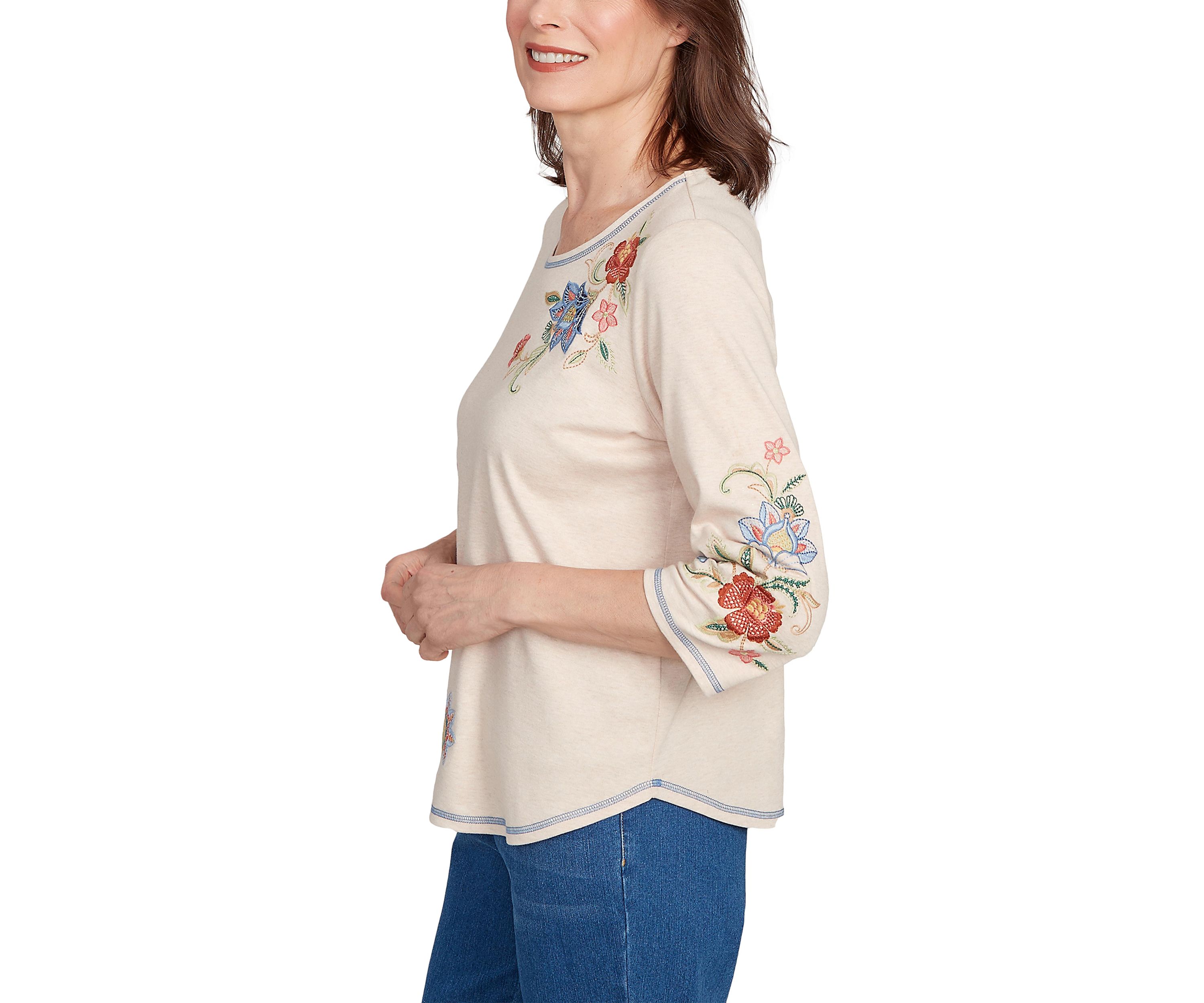 Petite El Paso Asymmetric Flower Embroidery Top
