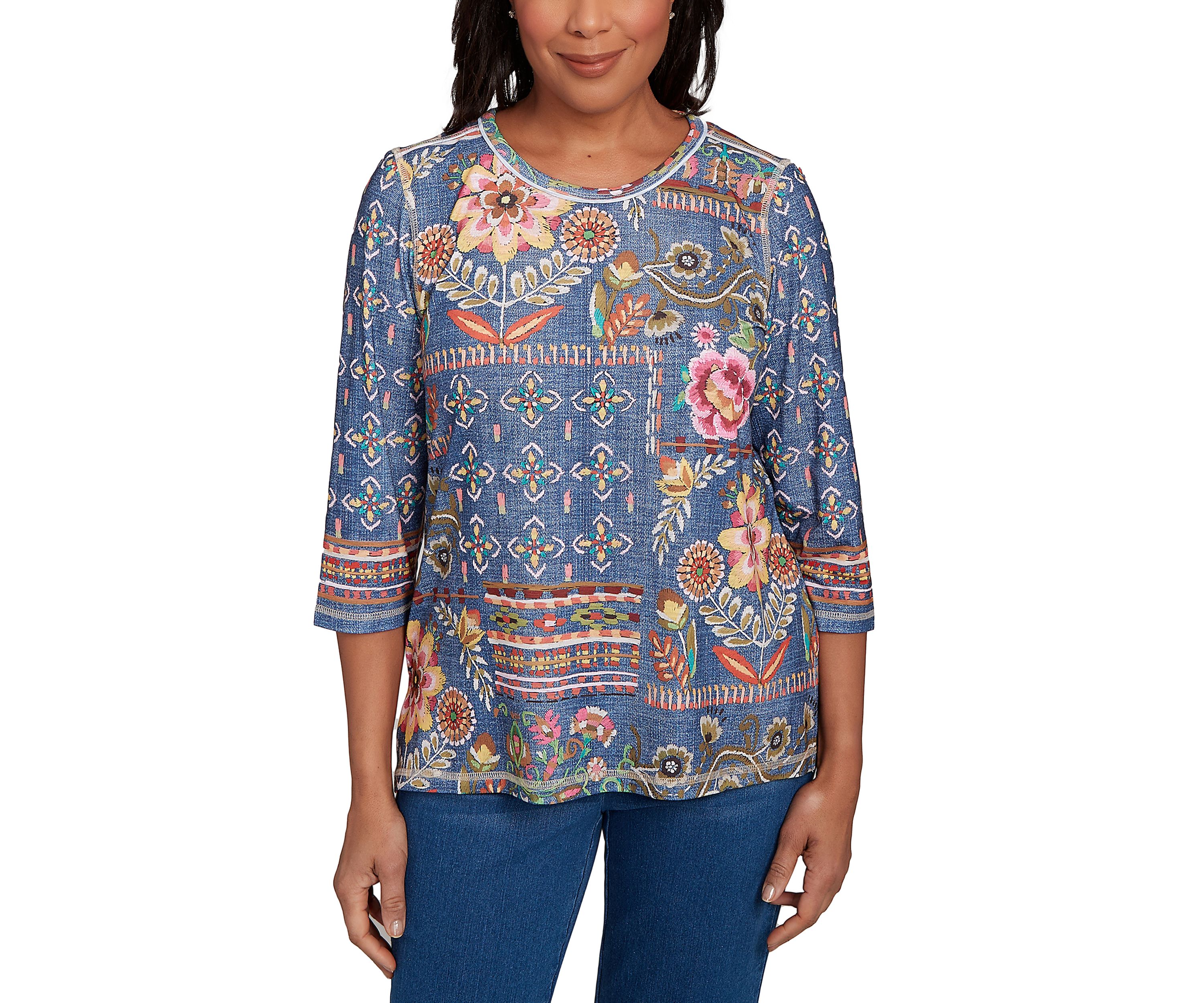 Petite El Paso Denim Floral Patch Top 