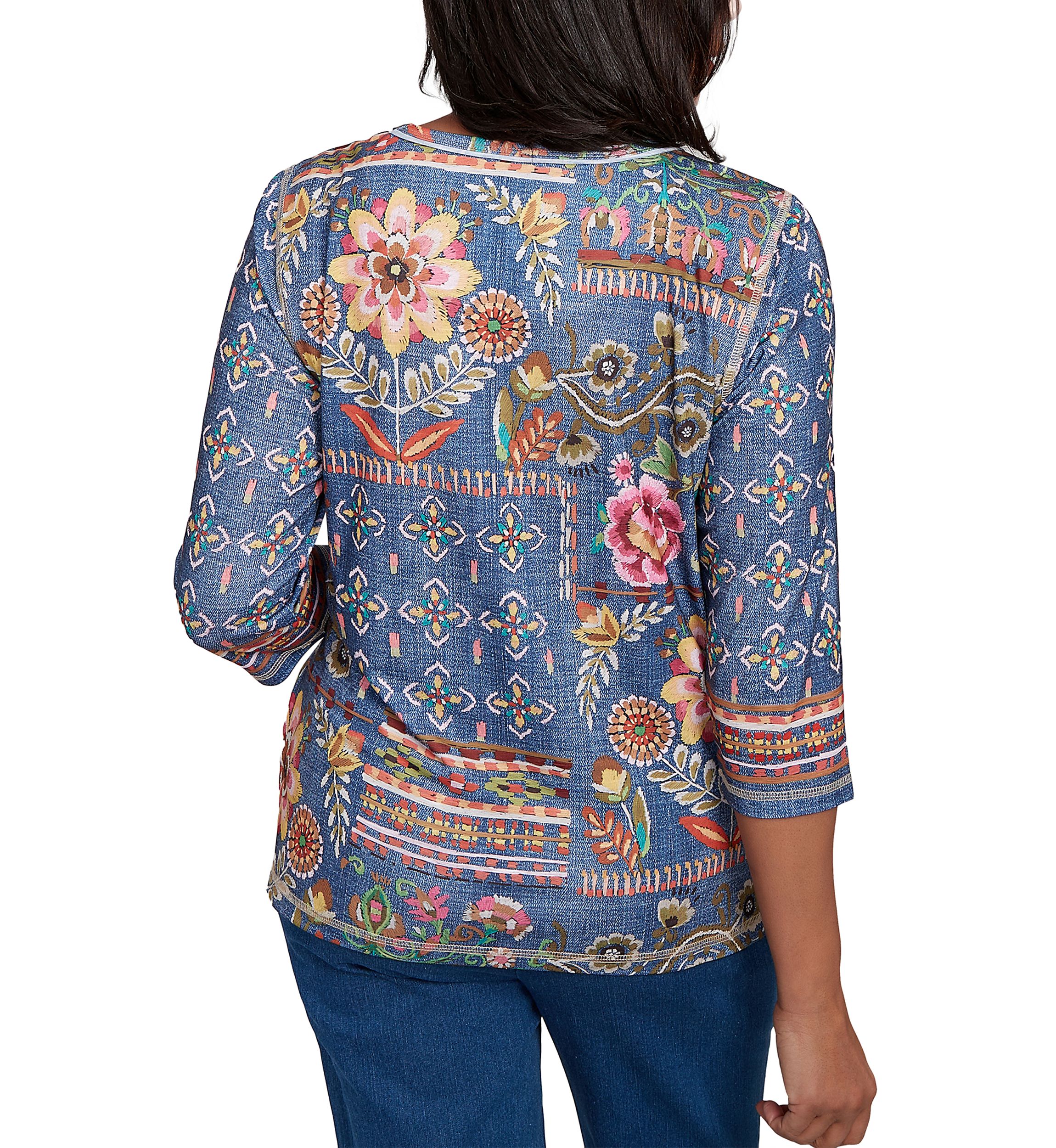 Petite El Paso Denim Floral Patch Top 