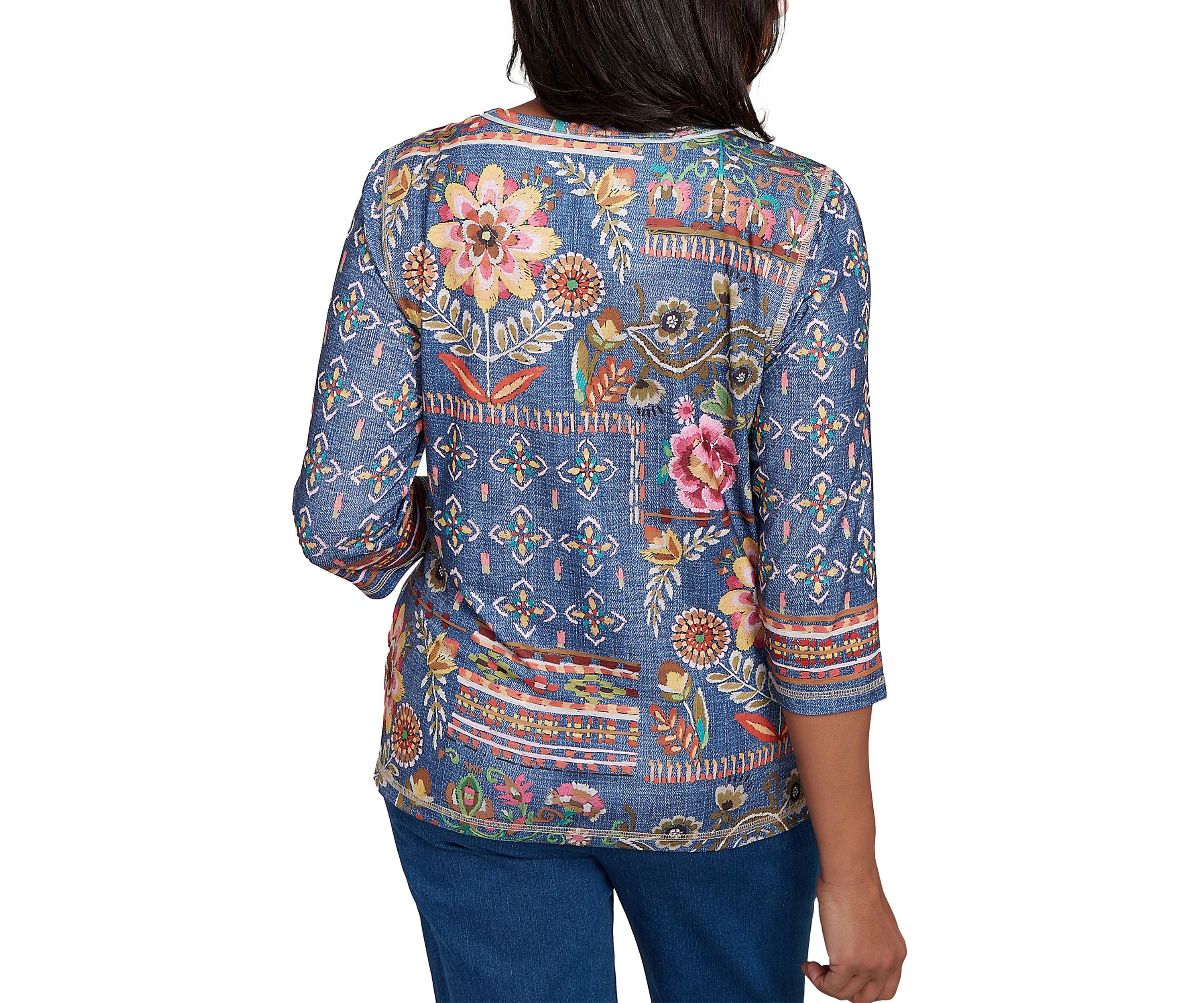 Petite El Paso Denim Floral Patch Top 