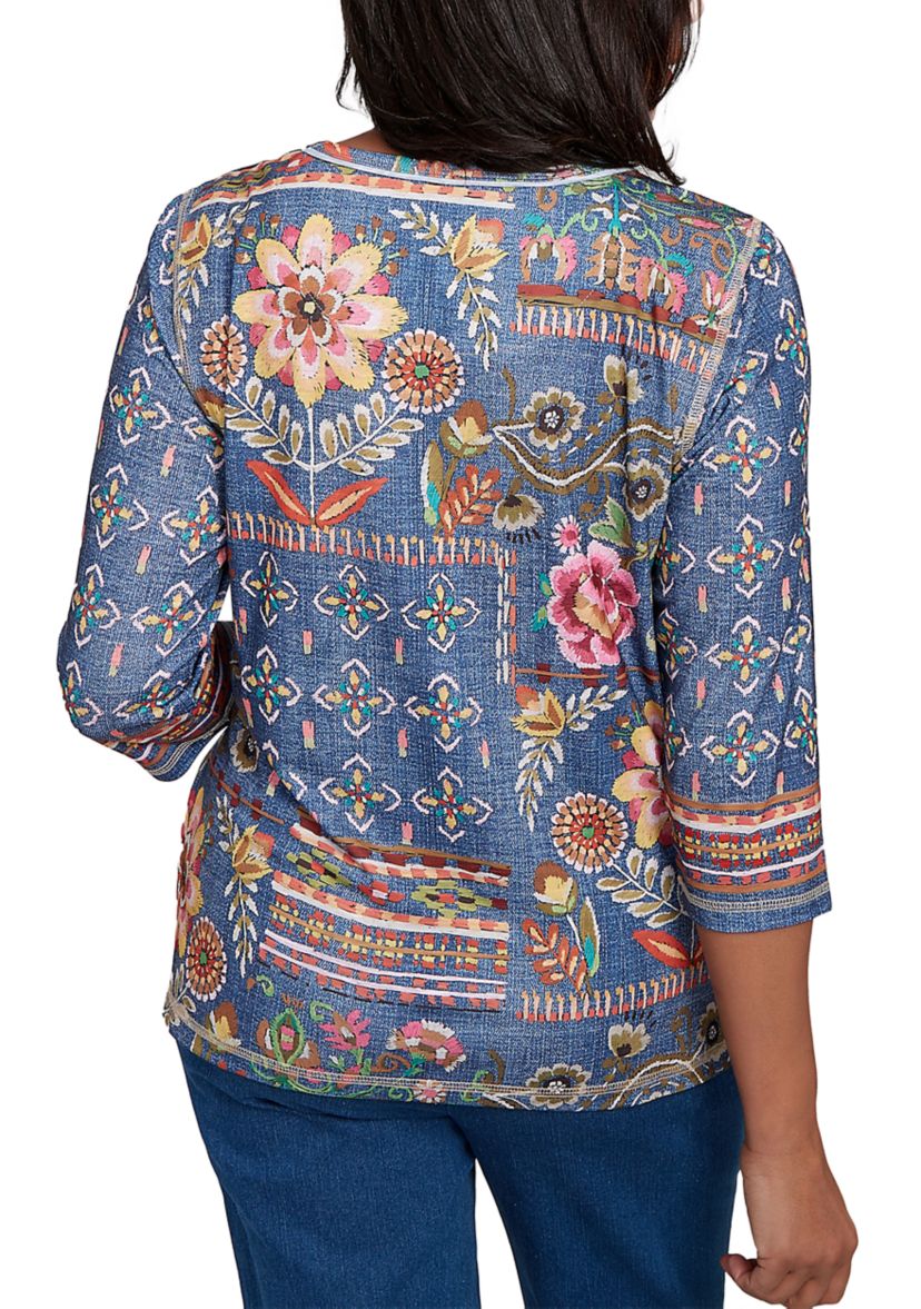 Petite El Paso Denim Floral Patch Top 