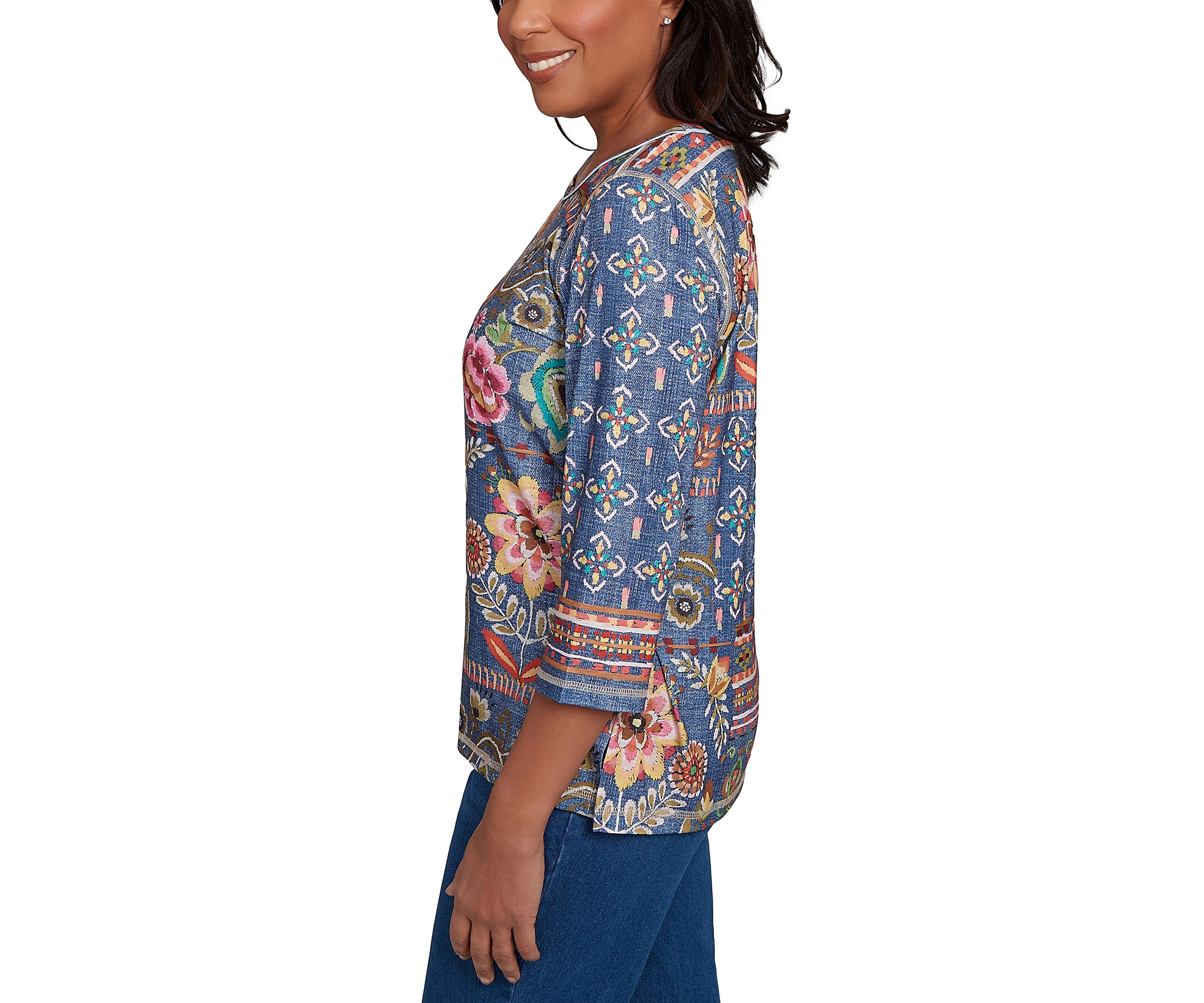 Petite El Paso Denim Floral Patch Top 