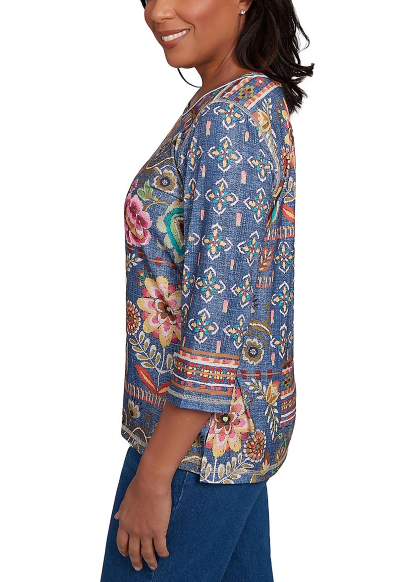 Petite El Paso Denim Floral Patch Top 