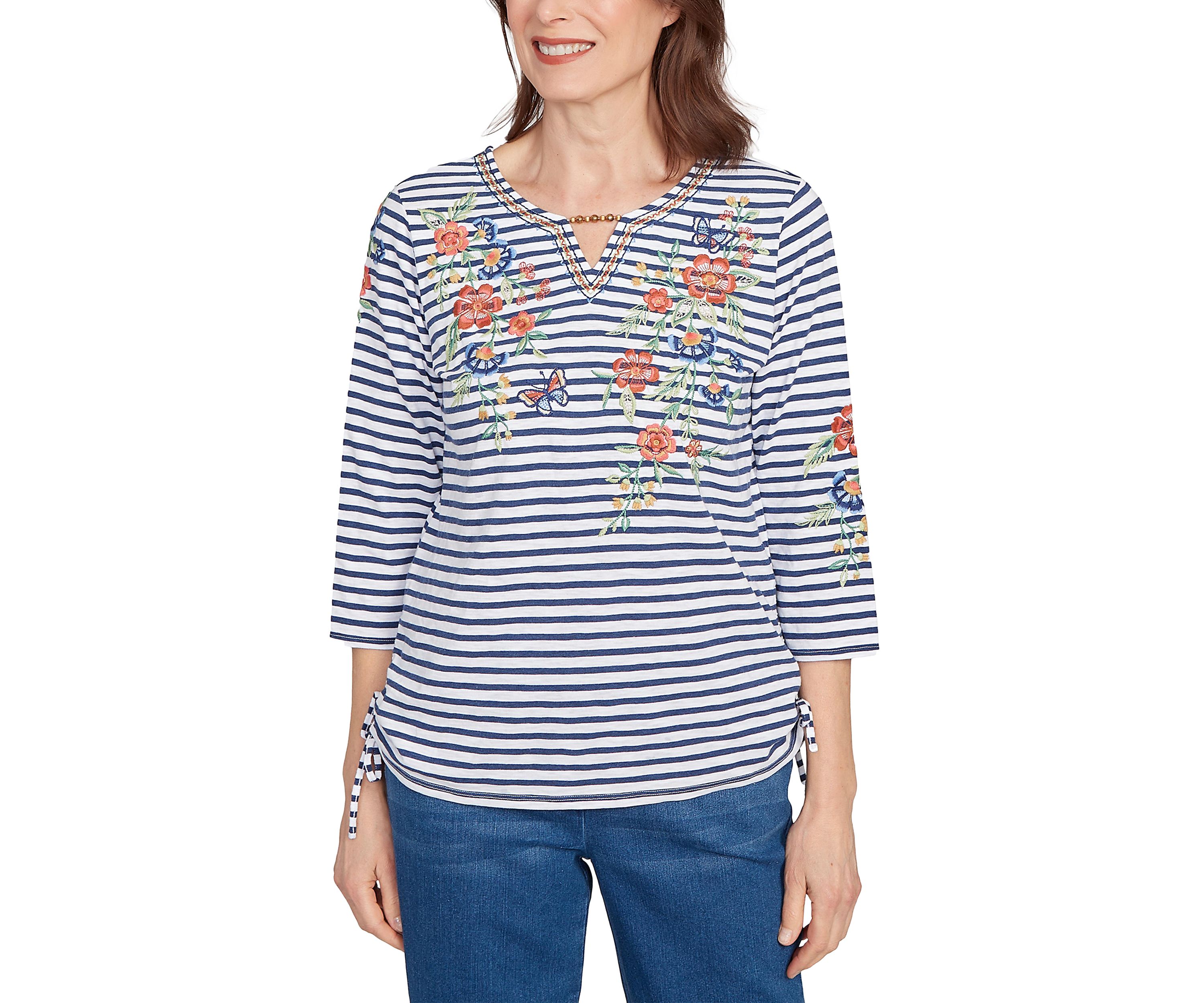 Petite El Paso Floral Yoke Stripe Top 