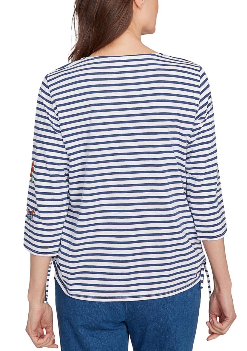 Petite El Paso Floral Yoke Stripe Top 