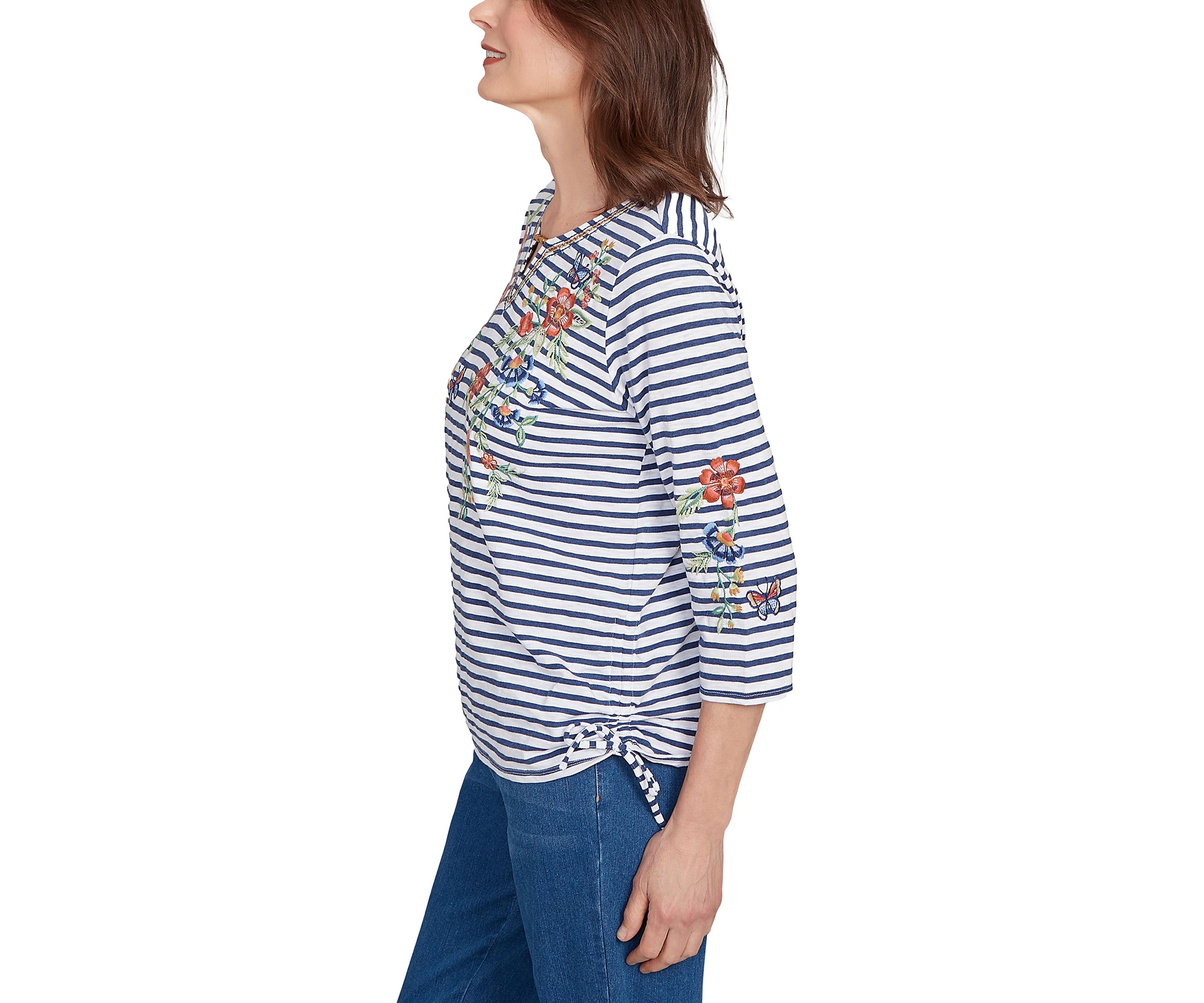Petite El Paso Floral Yoke Stripe Top 
