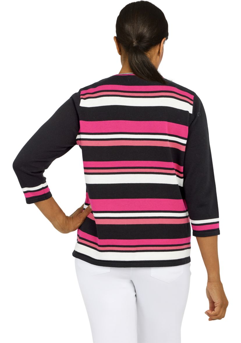 Womens Theater District  Crewneck Spliced Stripe Sweater With Detachable  Necklace