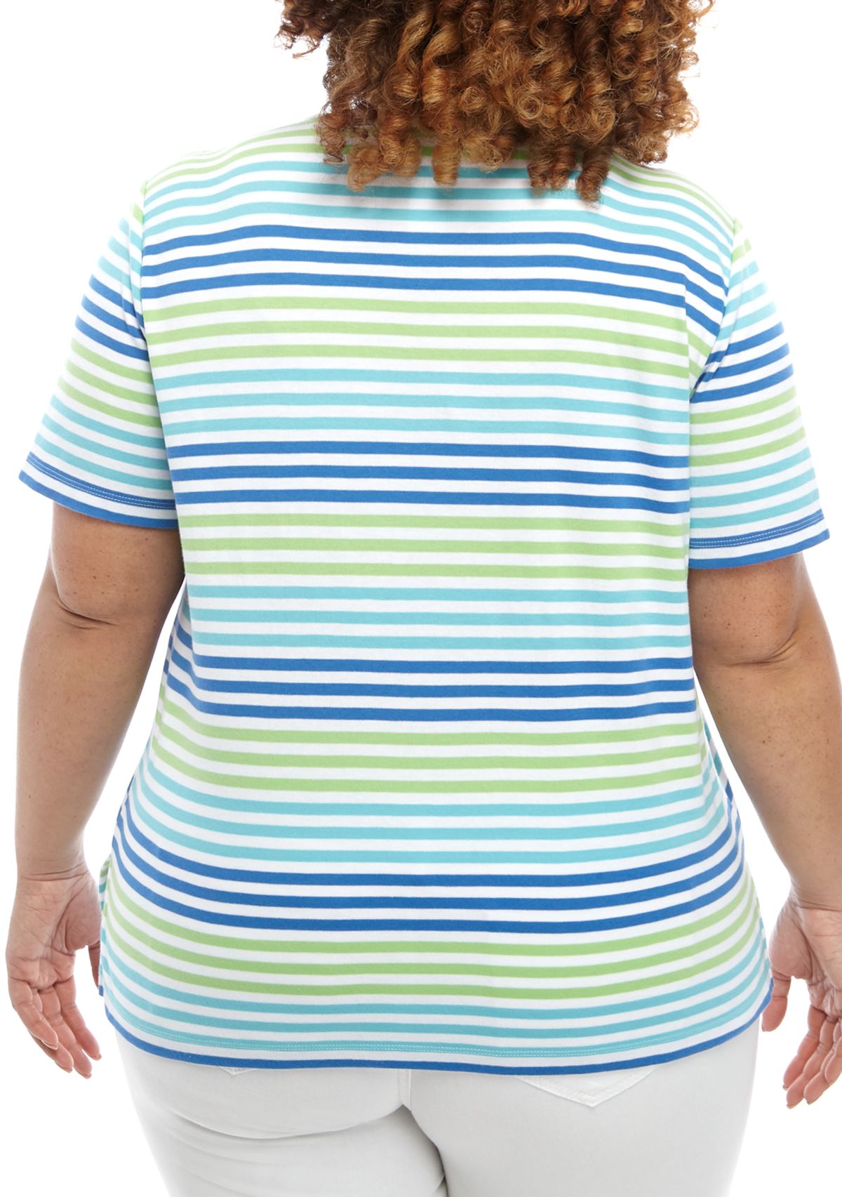 Plus Size Short Sleeve Multi Stripe Floral T-Shirt 