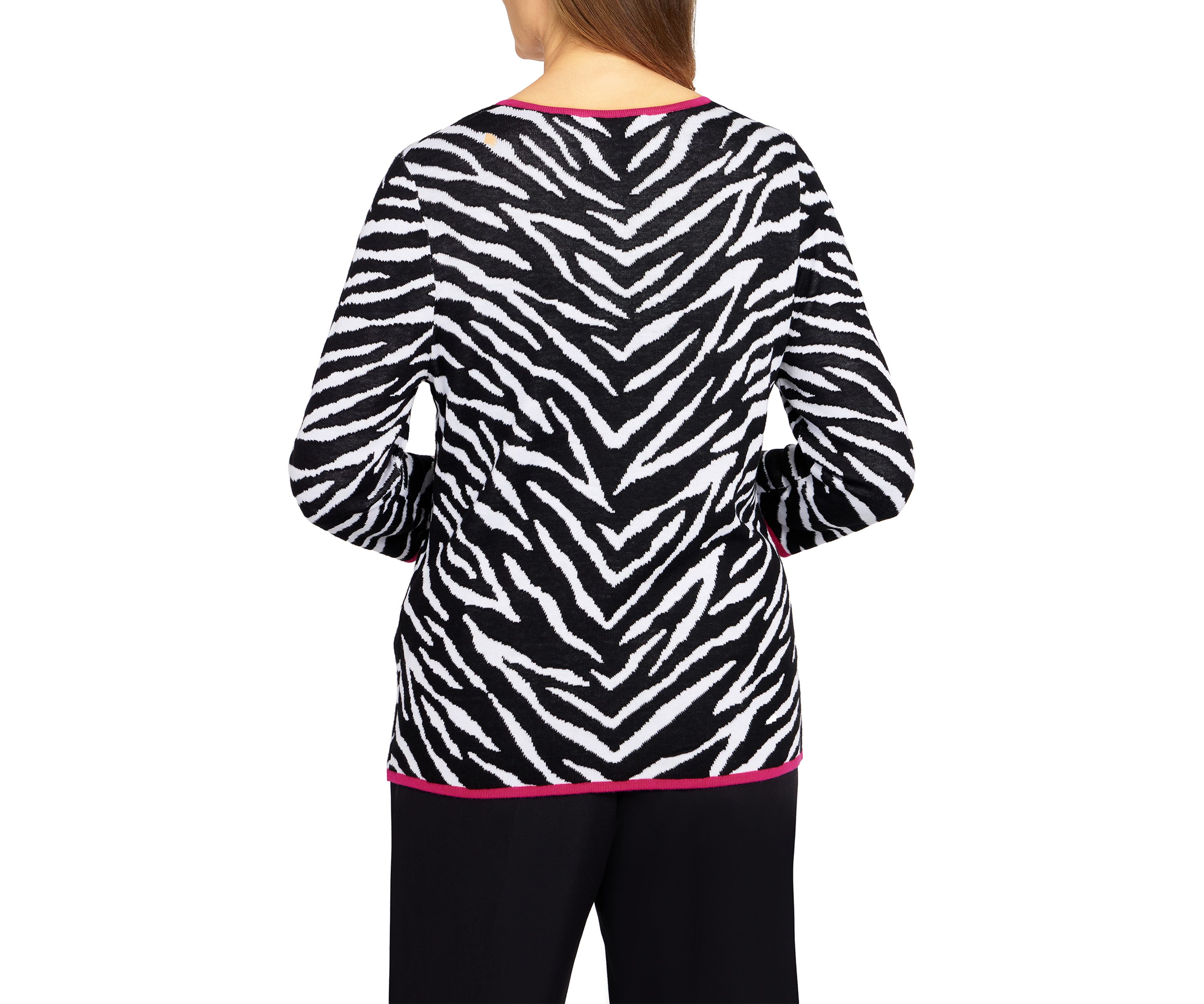 Petite Theater District Crew Neck 3/4 Sleeve Animal Jacquard Sweater