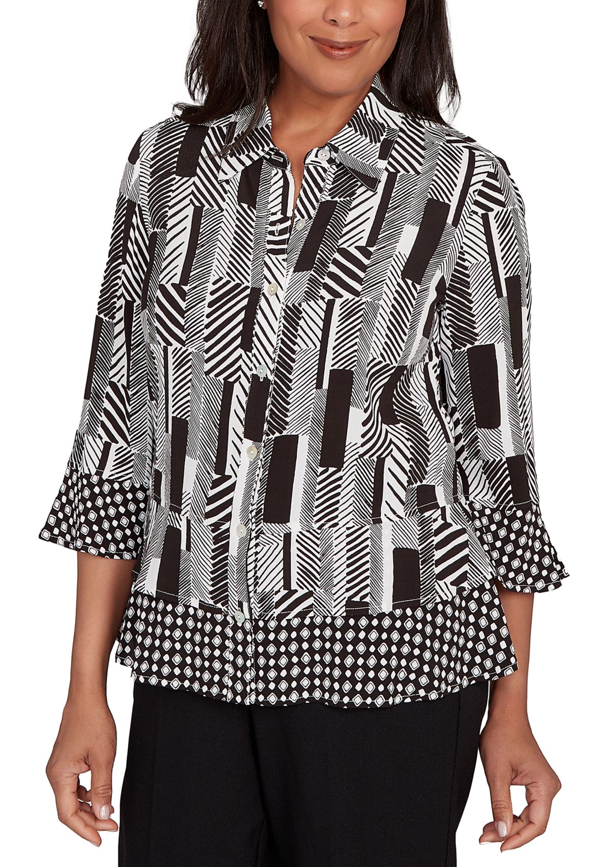 Womens Business As Usual Zebra Geo Twin Print Top