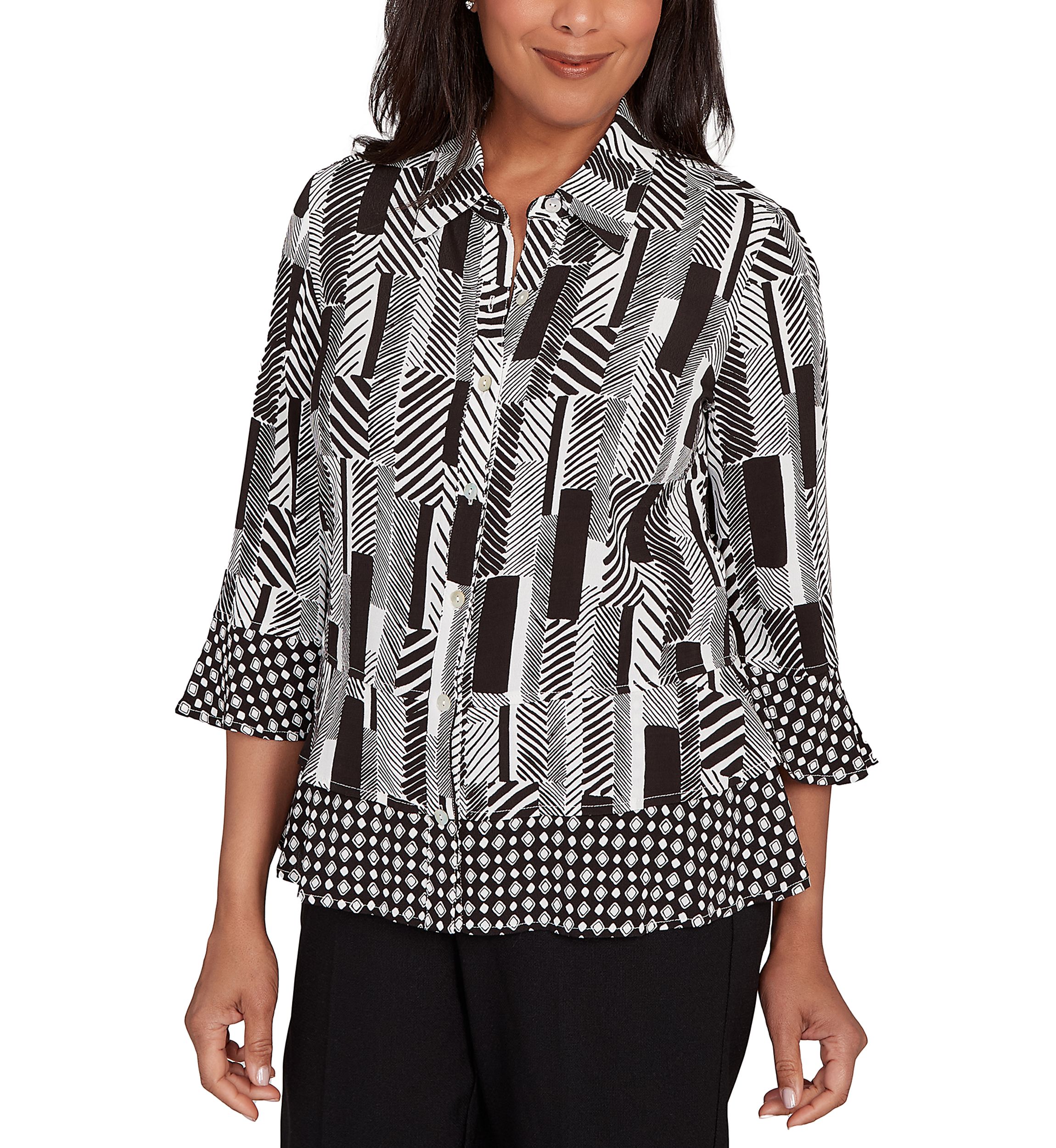 Womens Business As Usual Zebra Geo Twin Print Top