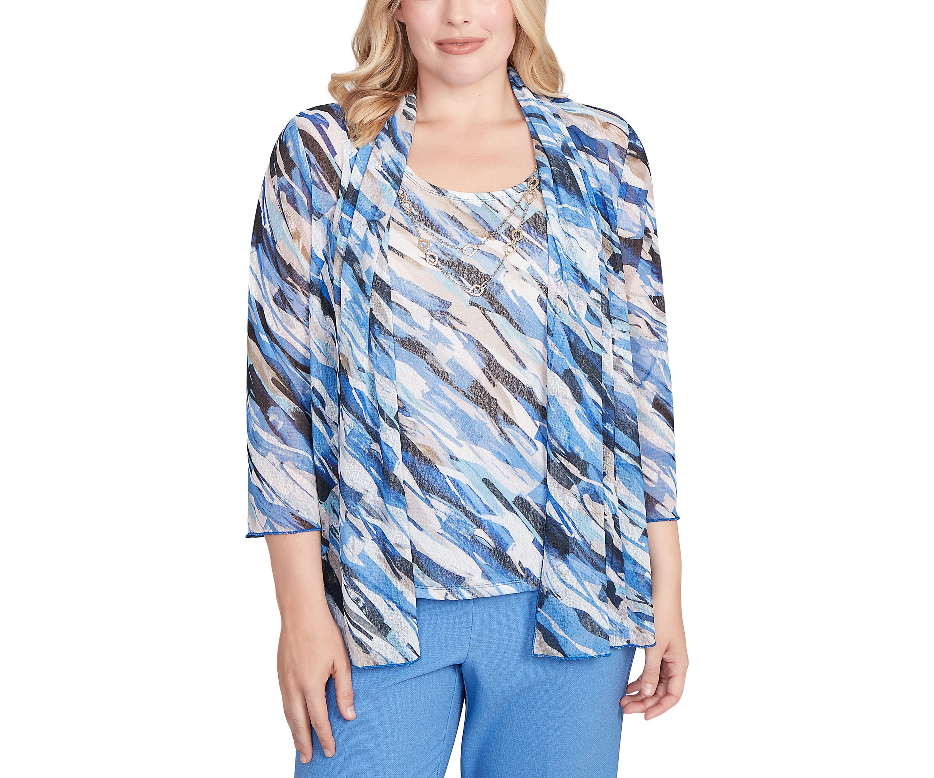 Womens  Business As Usual Texture Mesh Print Two In One Top