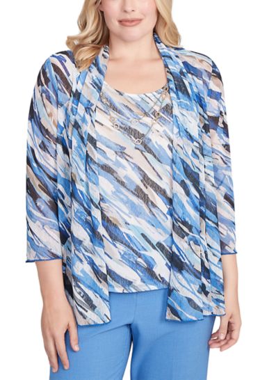 Women's  Business As Usual Texture Mesh Print Two In One Top