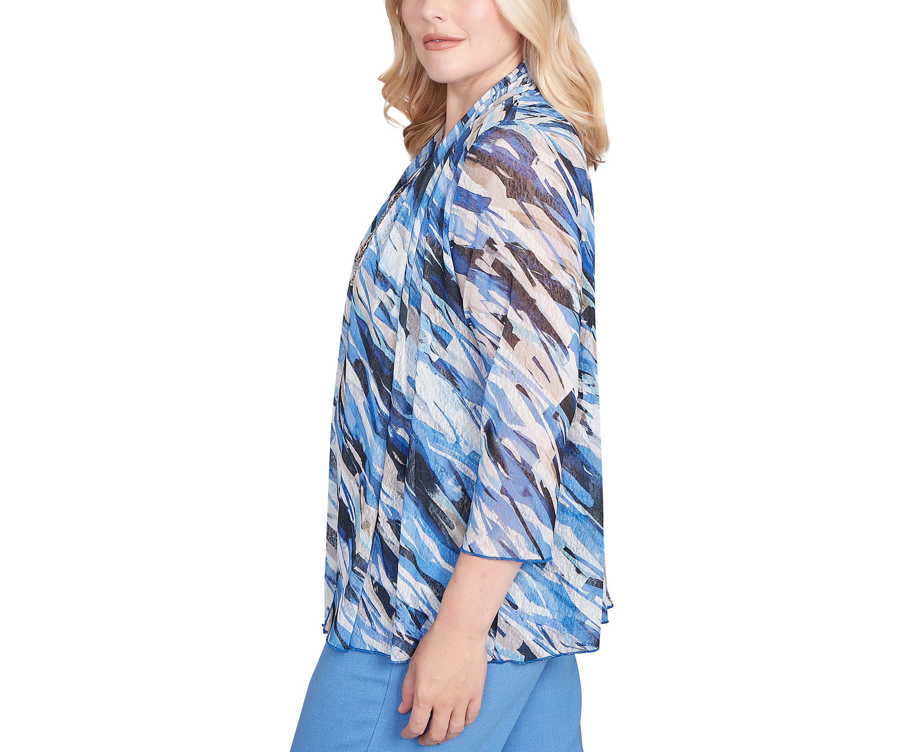 Womens  Business As Usual Texture Mesh Print Two In One Top