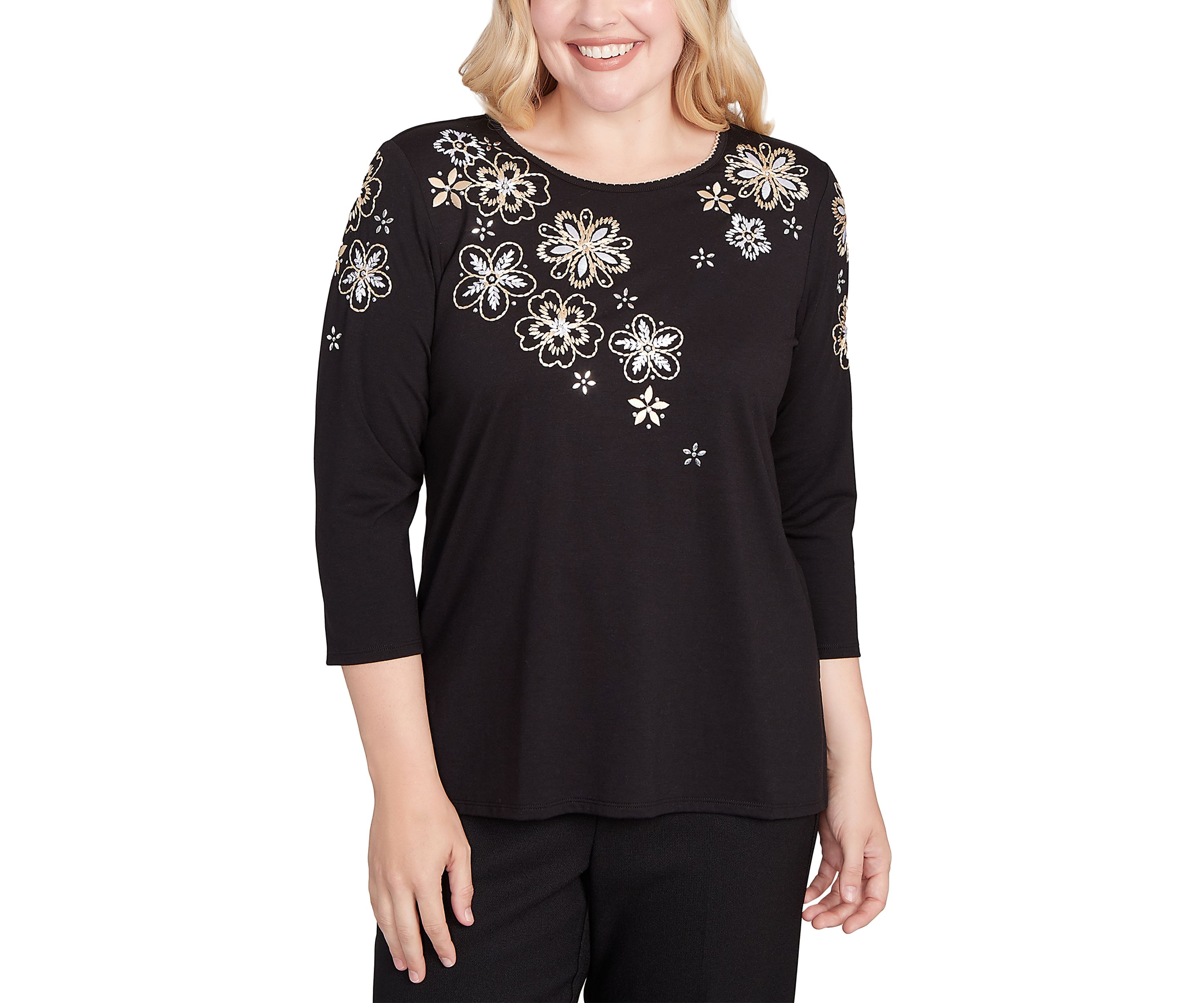 Womens Business As Usual Embroidered Floral Yoke Top