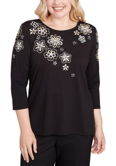 Women's Business As Usual Embroidered Floral Yoke Top