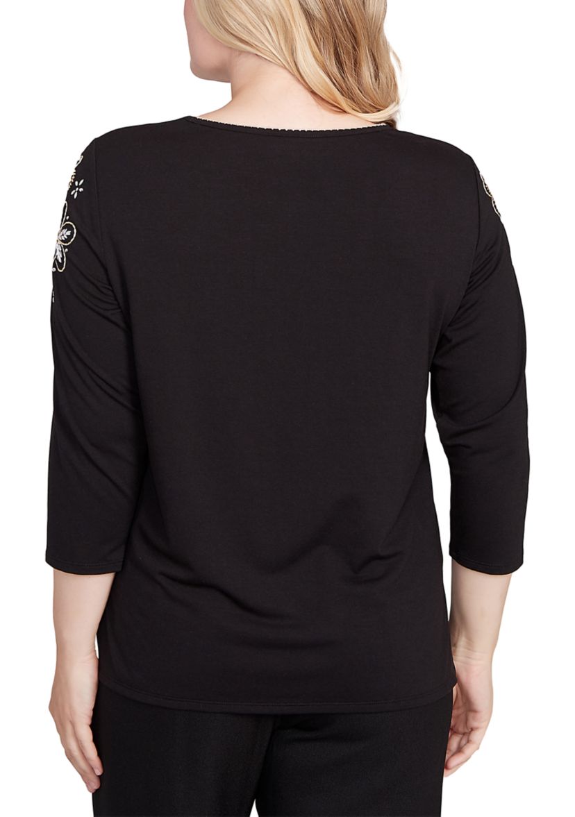 Womens Business As Usual Embroidered Floral Yoke Top