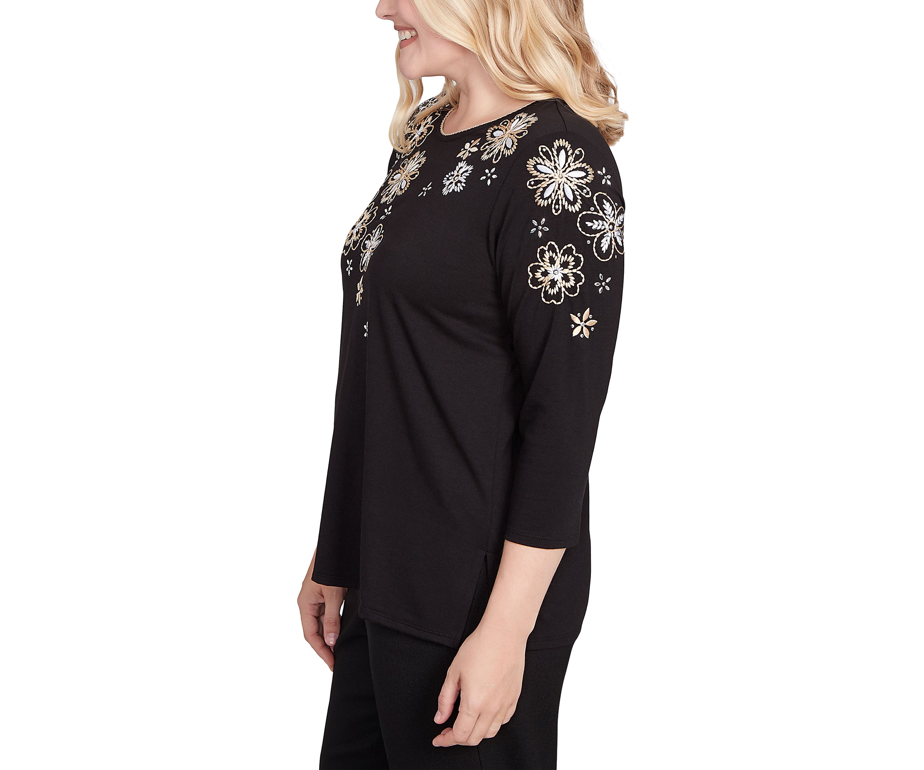 Womens Business As Usual Embroidered Floral Yoke Top