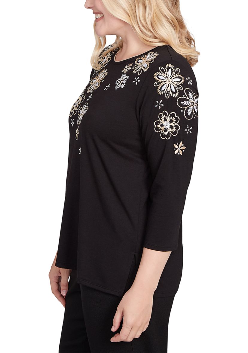 Womens Business As Usual Embroidered Floral Yoke Top