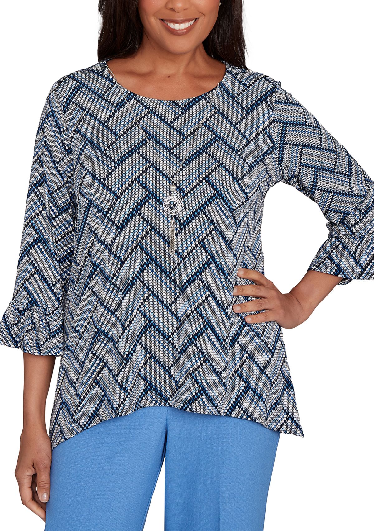 Womens  Business As Usual Chevron Texture Top