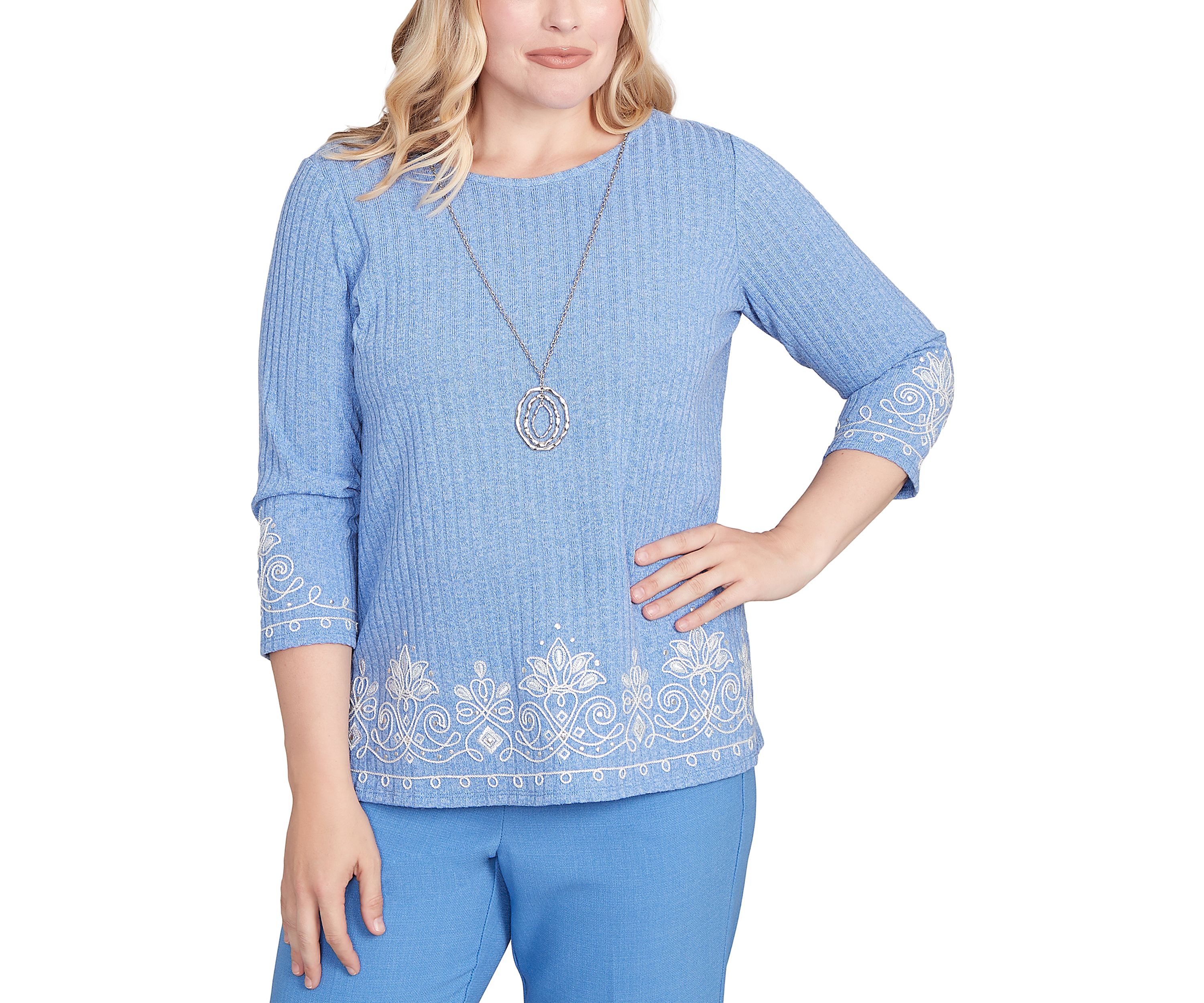 Womens Business As Usual Border Medallion Embroidery Top