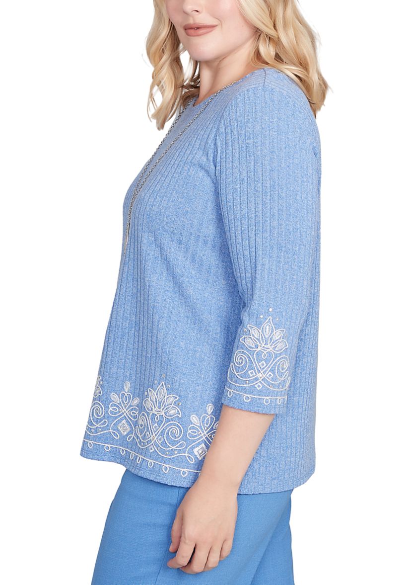 Womens Business As Usual Border Medallion Embroidery Top