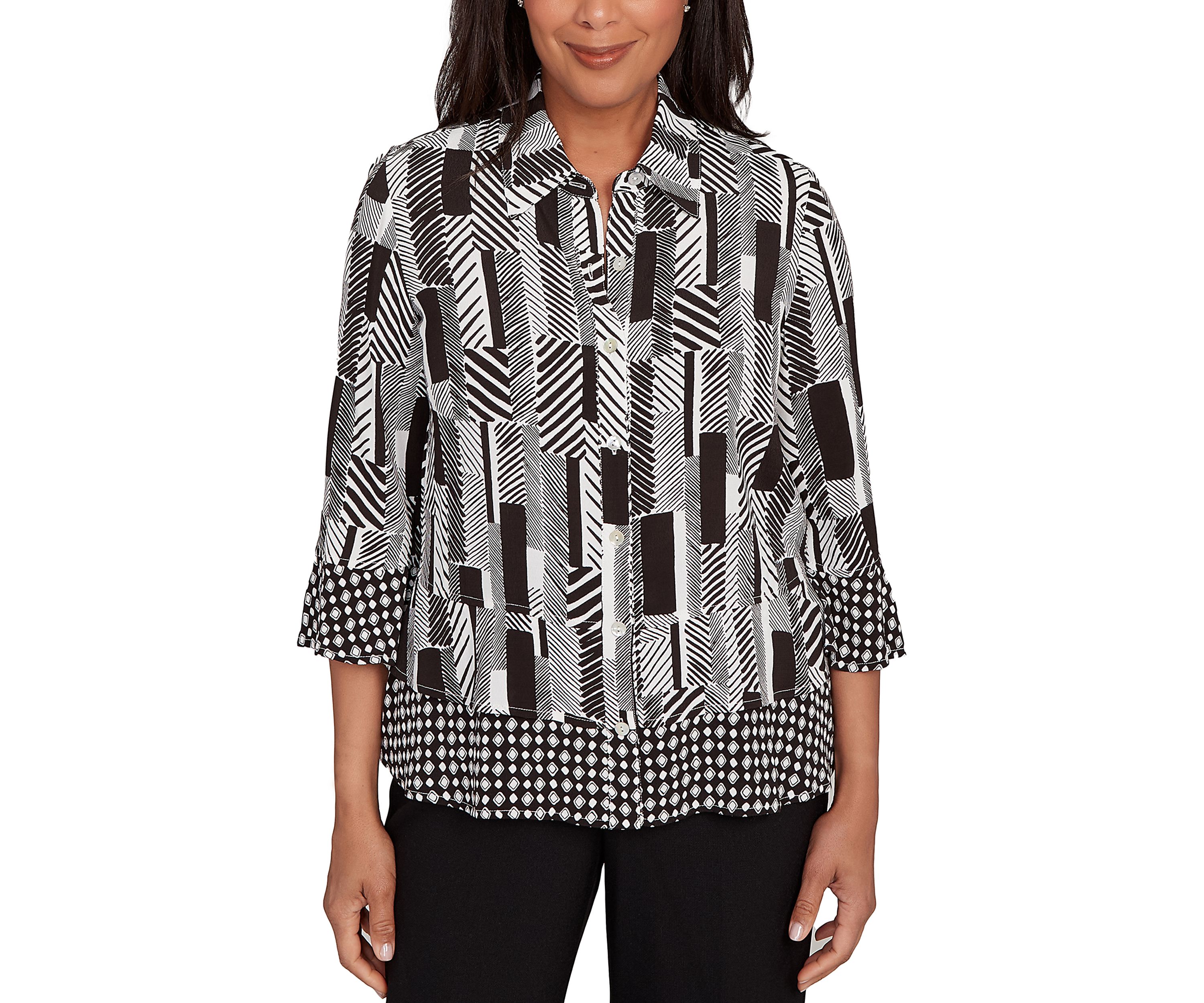 Petite Business As Usual Zebra Geo Twin Print Top