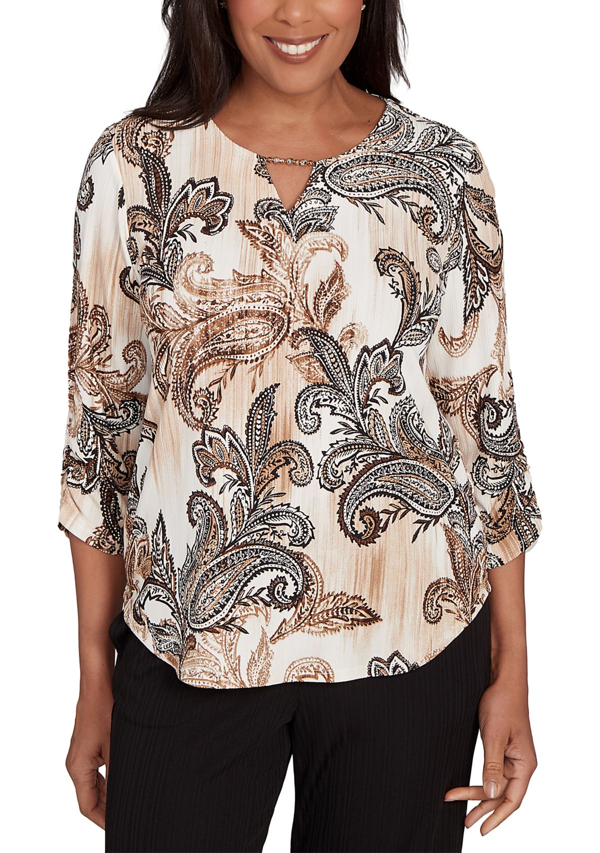 Petite Business As Usual Paisley Texture Top