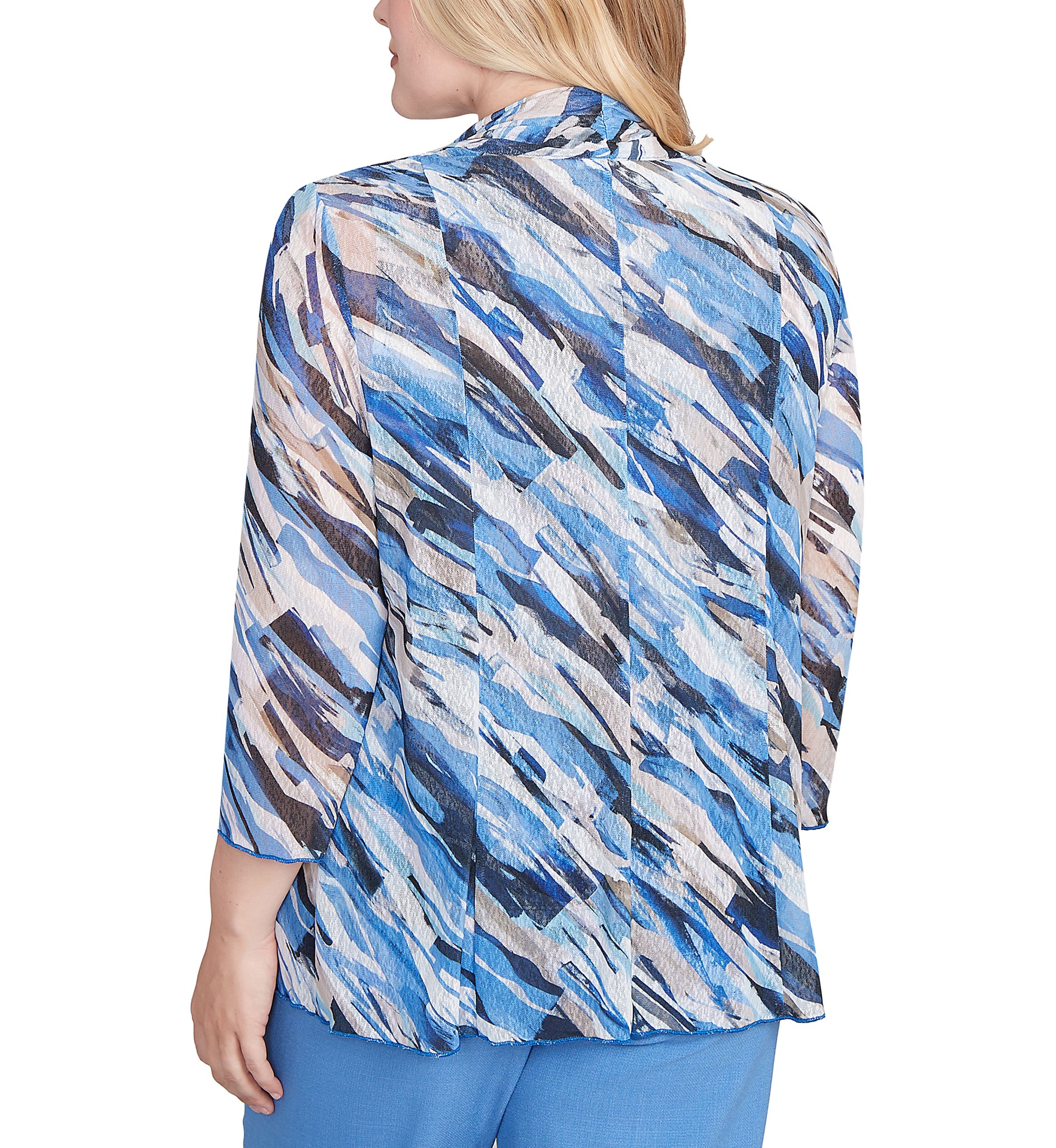 Petite Business As Usual Texture Mesh Print Two In One Top