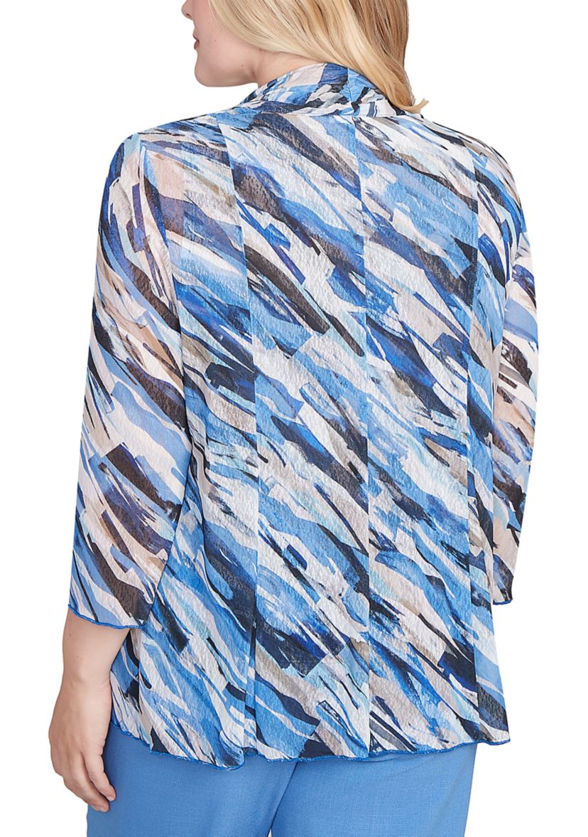 Petite Business As Usual Texture Mesh Print Two In One Top