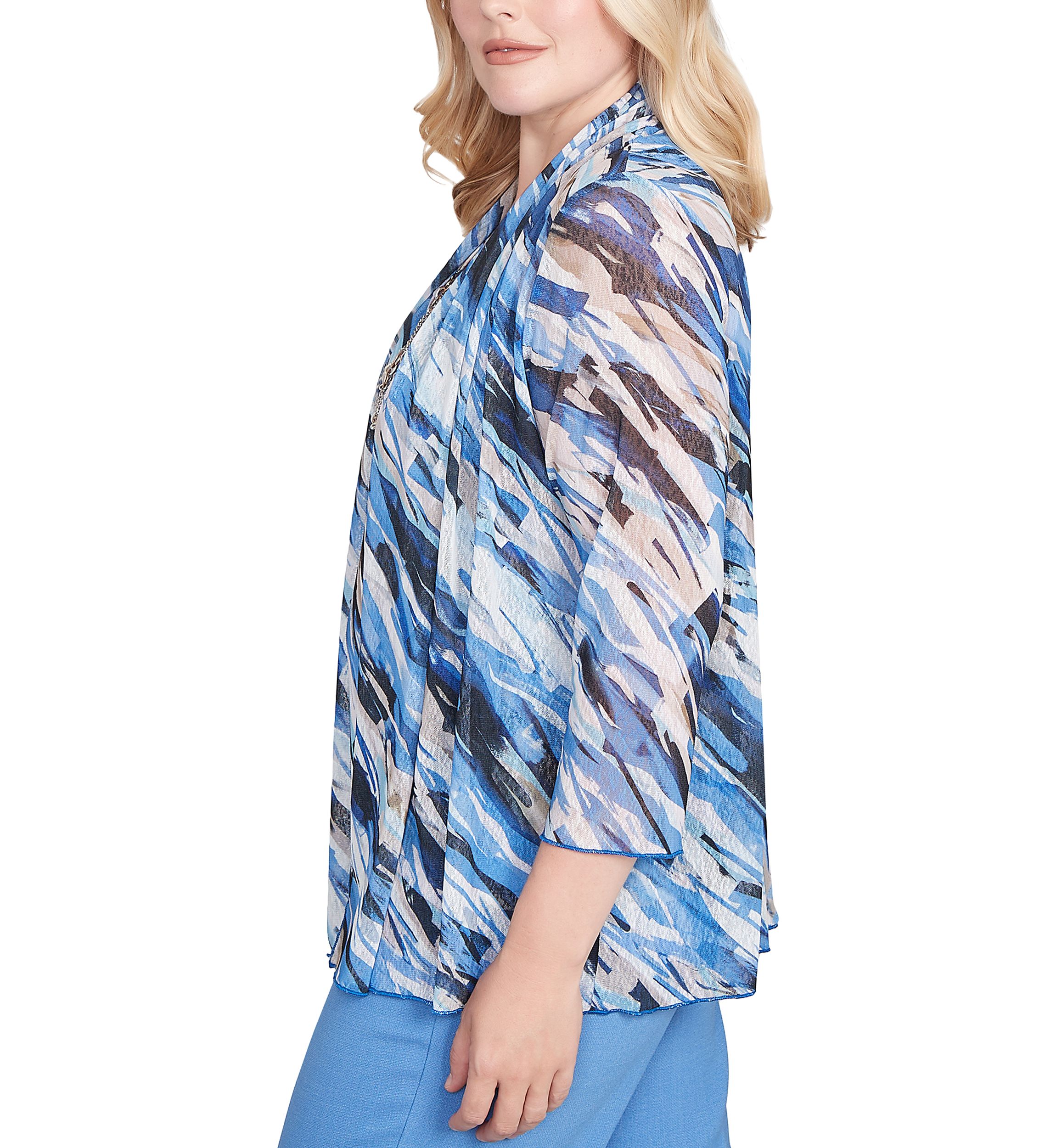 Petite Business As Usual Texture Mesh Print Two In One Top