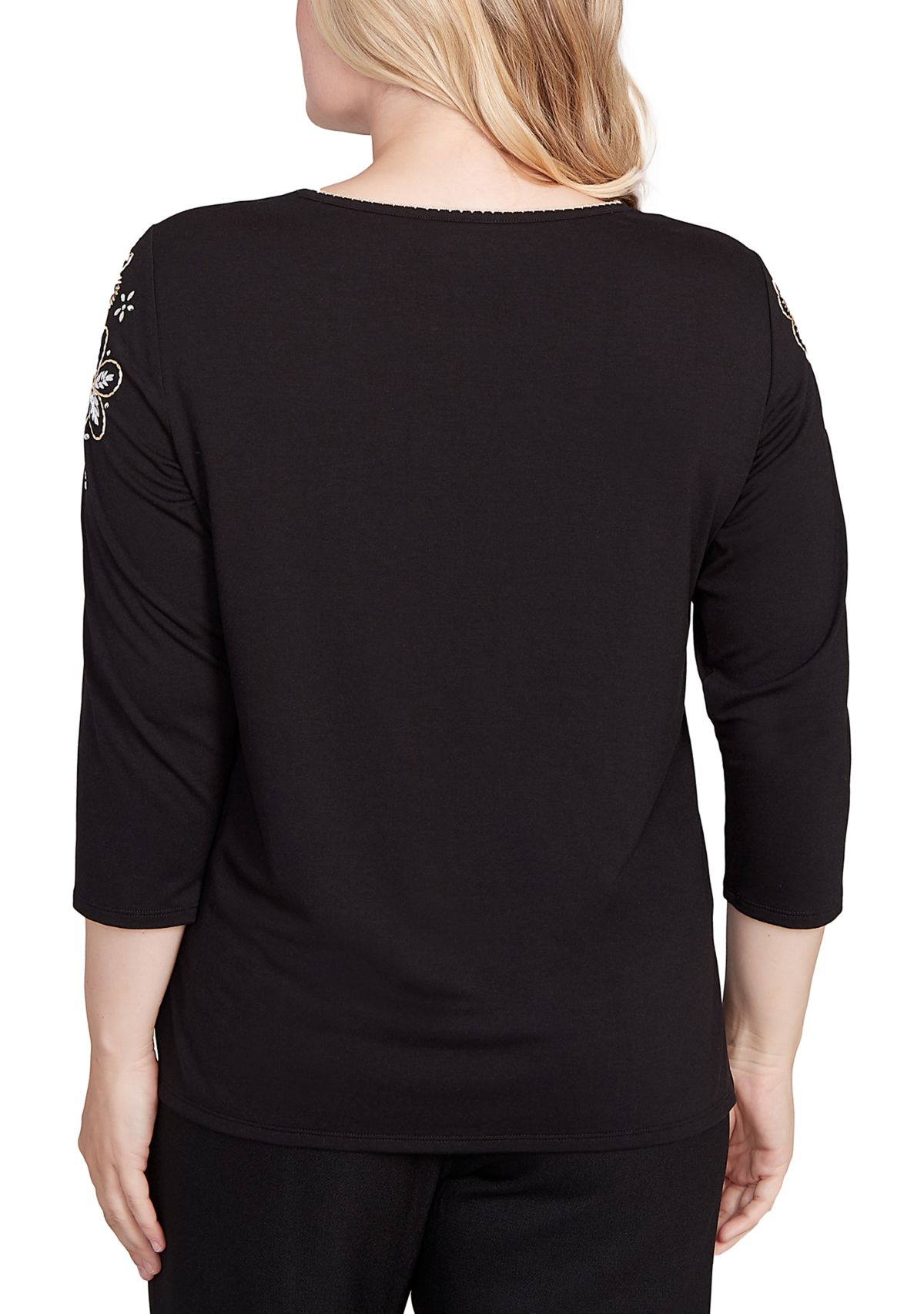 Petite Business As Usual Embroidered Floral Yoke Top 