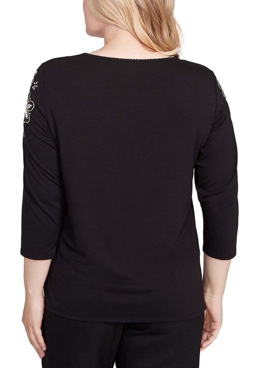 Petite Business As Usual Embroidered Floral Yoke Top 