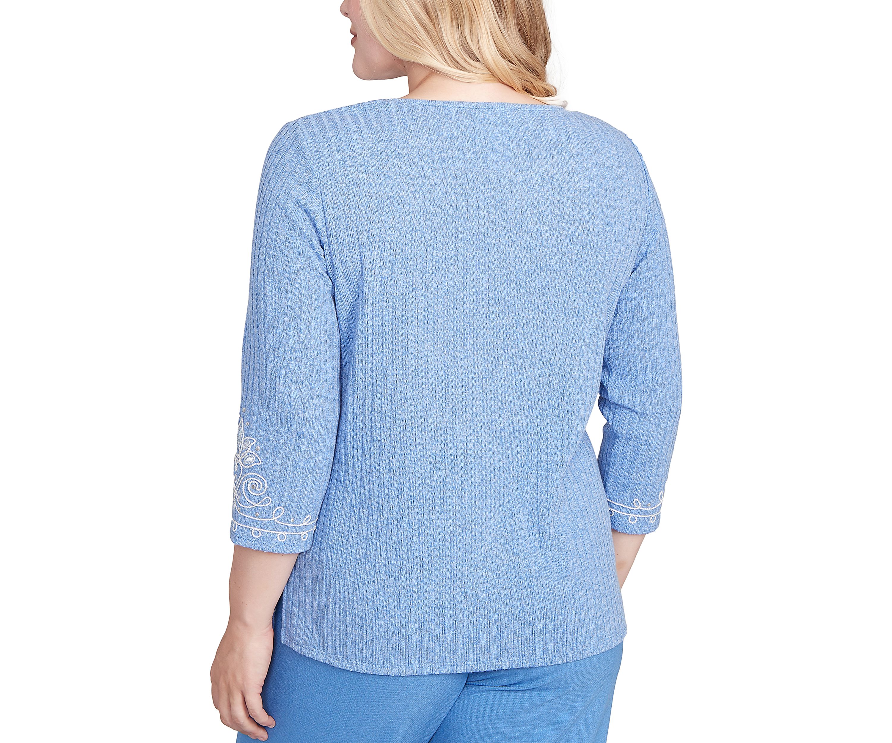 Petite Business As Usual Border Medallion Embroidery Top 