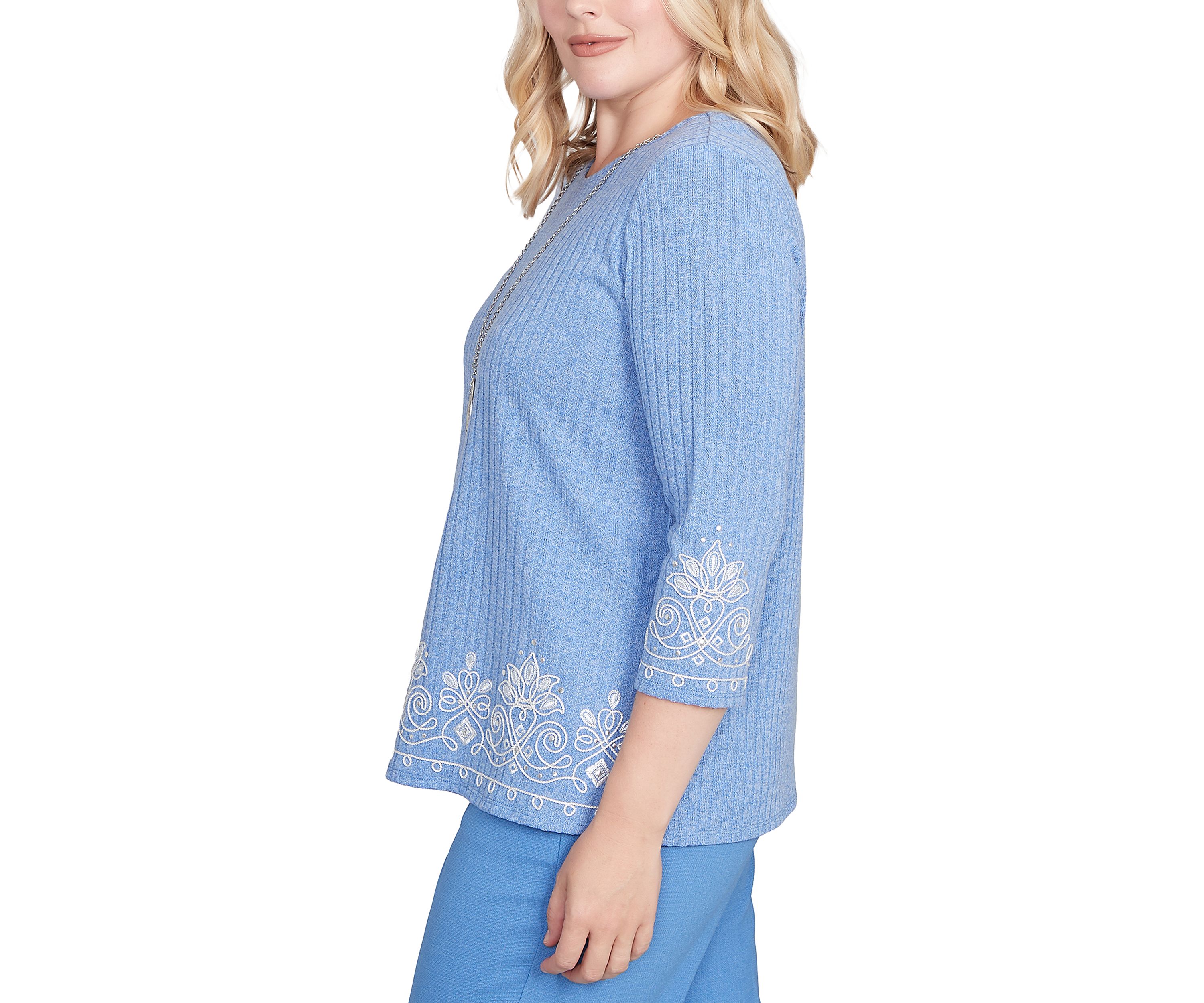 Petite Business As Usual Border Medallion Embroidery Top 