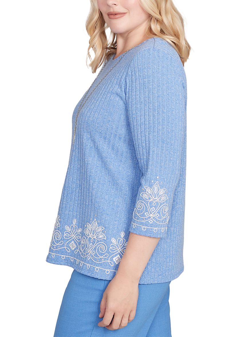 Petite Business As Usual Border Medallion Embroidery Top 