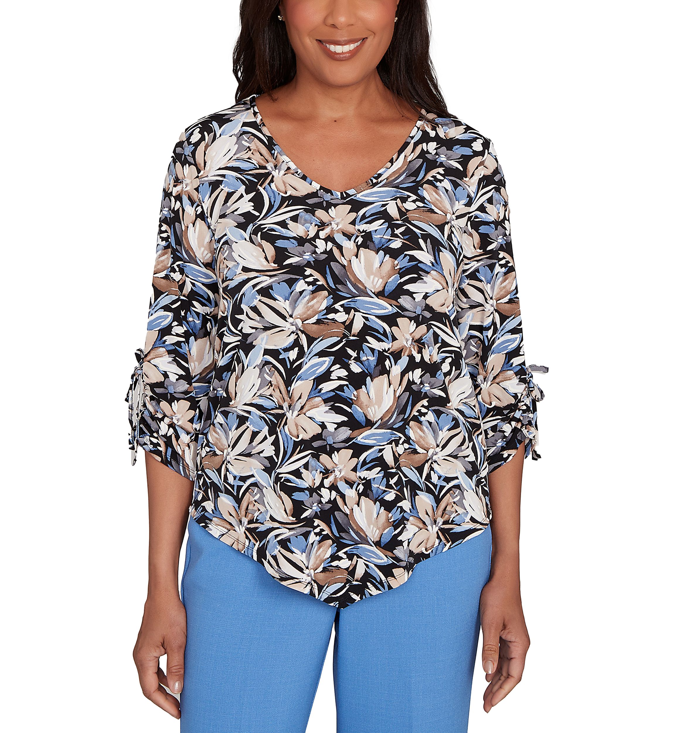 Petite Business As Usual Brushstroke Floral Top